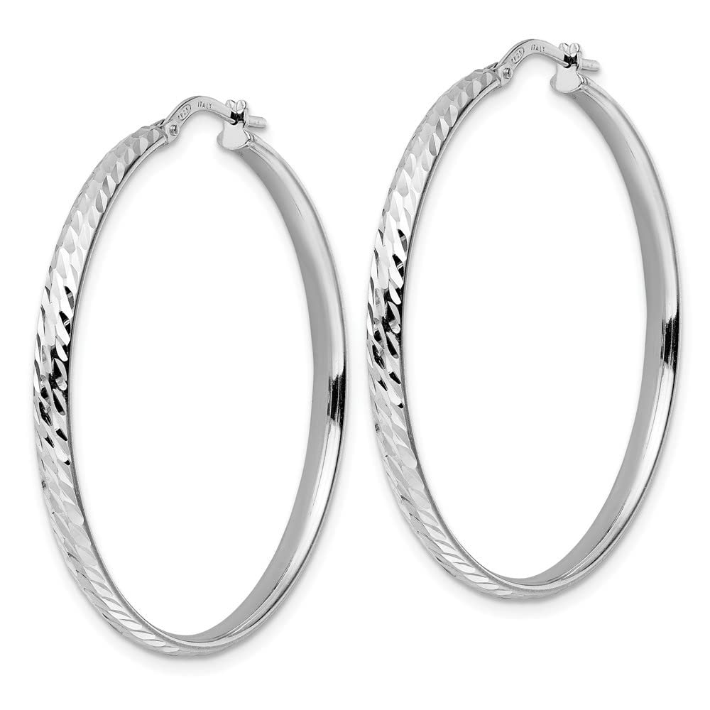 Sterling Silver Diamond Cut Hoop Earrings for Women - 1.65
