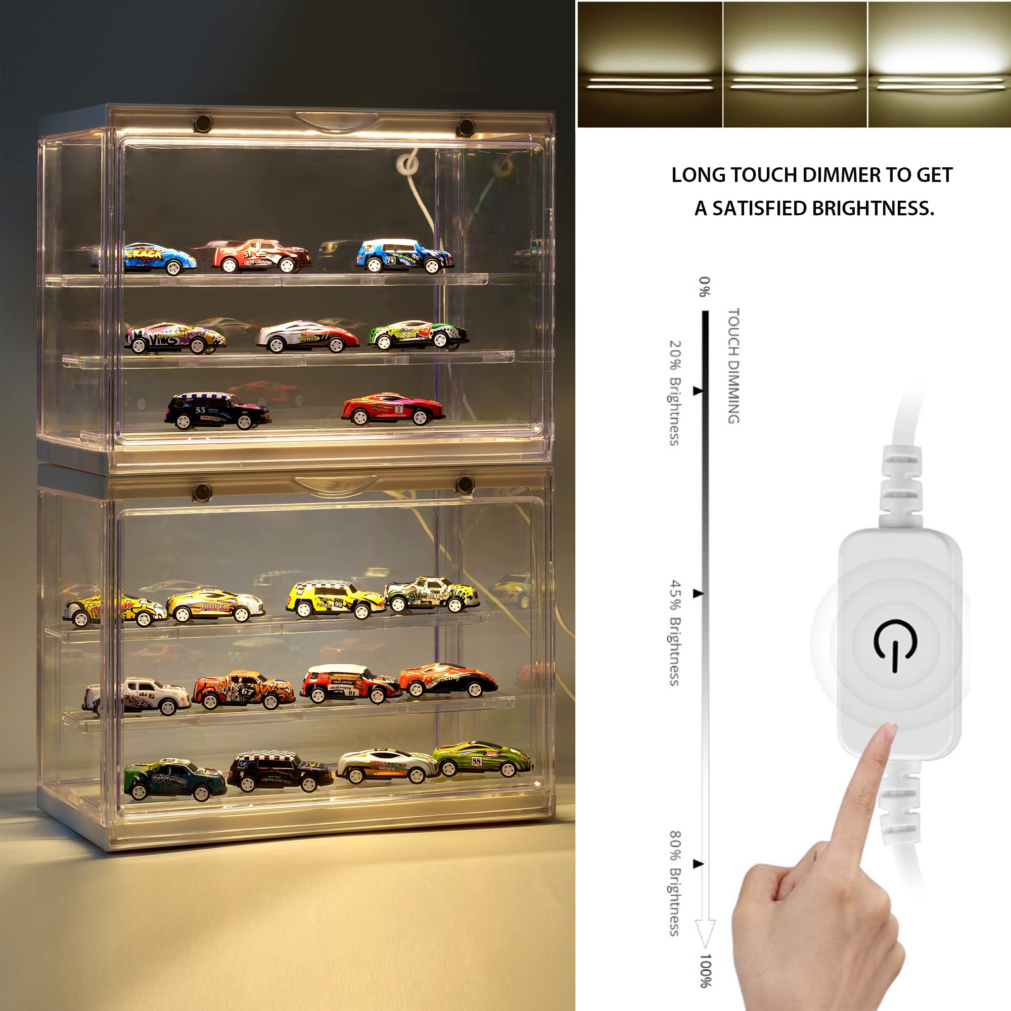 Premium Clear Acrylic Display Case with LED Lighting for Mini Action Figures & Pop Collectibles - 11.8