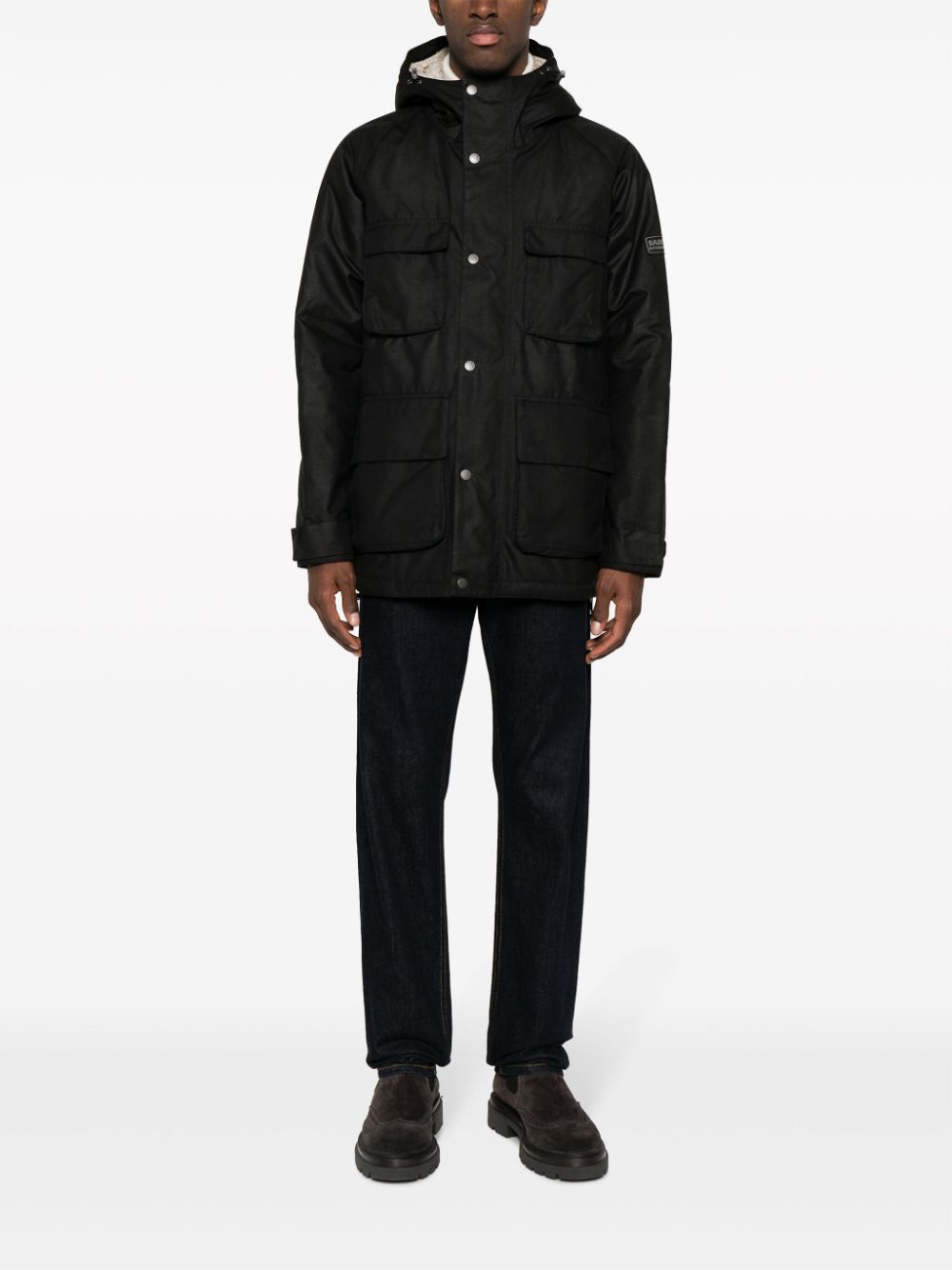 BARBOUR INTERNATIONAL Men's Black Waxed Cotton Motorcycle Jacket - Waterproof & Windproof for Outdoor Riding & Adventure