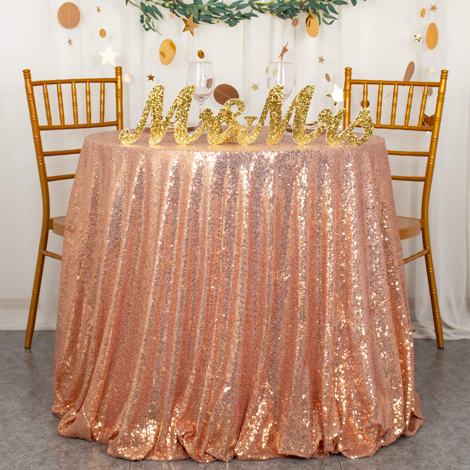120 Inch Rose Gold Sequin Tablecloth - Elegant Wedding Party Table Cover with Sparkling Sequin Fabric, Round Table Overlay for Banquet, Reception, and Special Events