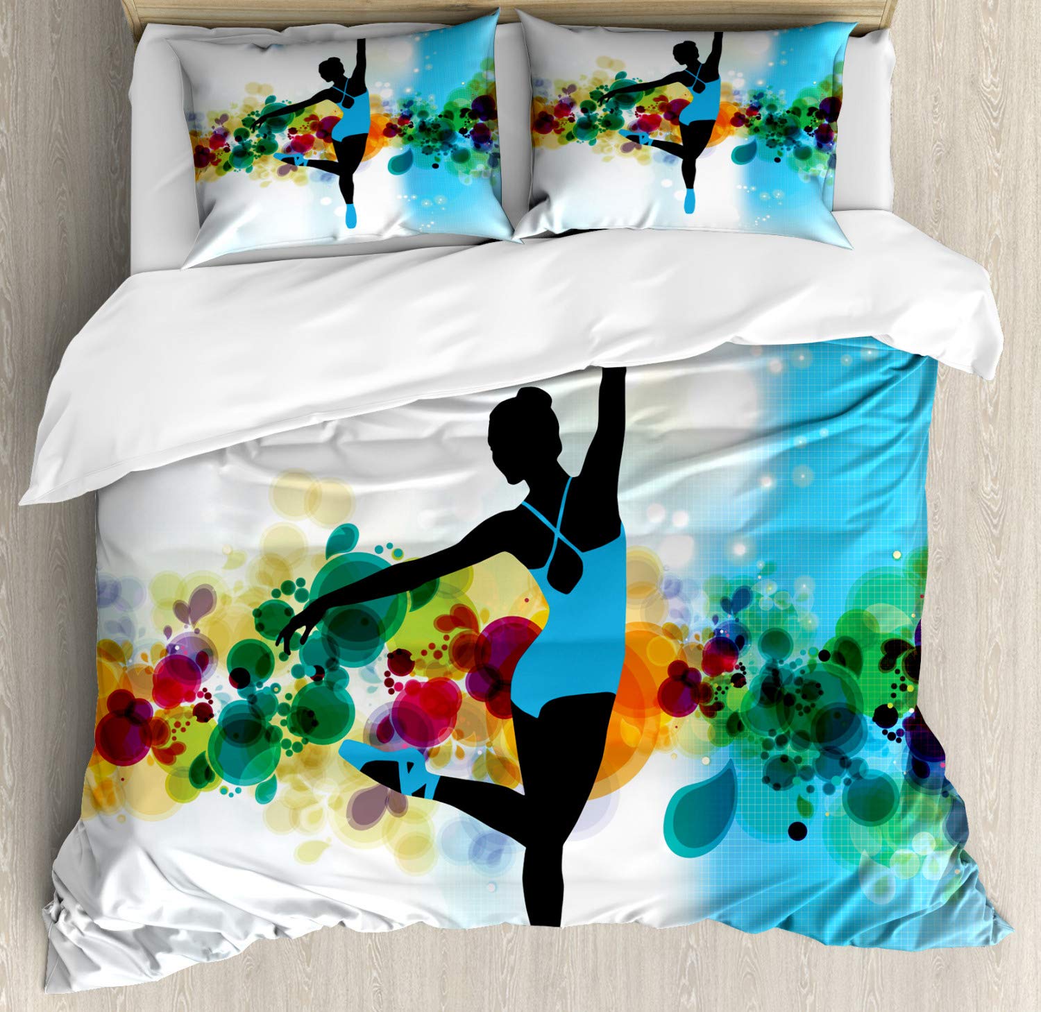 Ambesonne Ballet Duvet Cover Set - Vibrant Ballerina Dancing Digital Print with Colorful Bubbles & Circles, 3-Piece King Size Bedding Set with 2 Pillow Shams | Perfect for Girls' Bedrooms, Dance Studio Decor & Ballet-Themed Home Decor