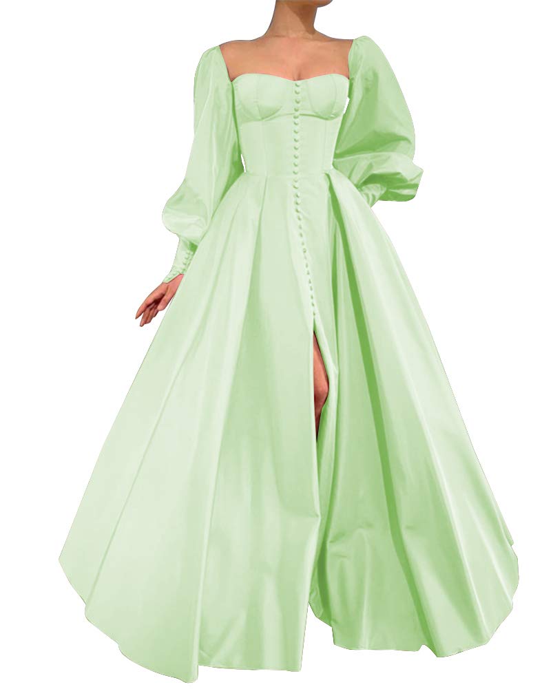 Elegant Puffy Sleeve Prom Dresses for Women - Long Satin Ball Gown with Sweetheart Neckline & Thigh Slit | Perfect for Homecoming, Evening Parties & Formal Events
