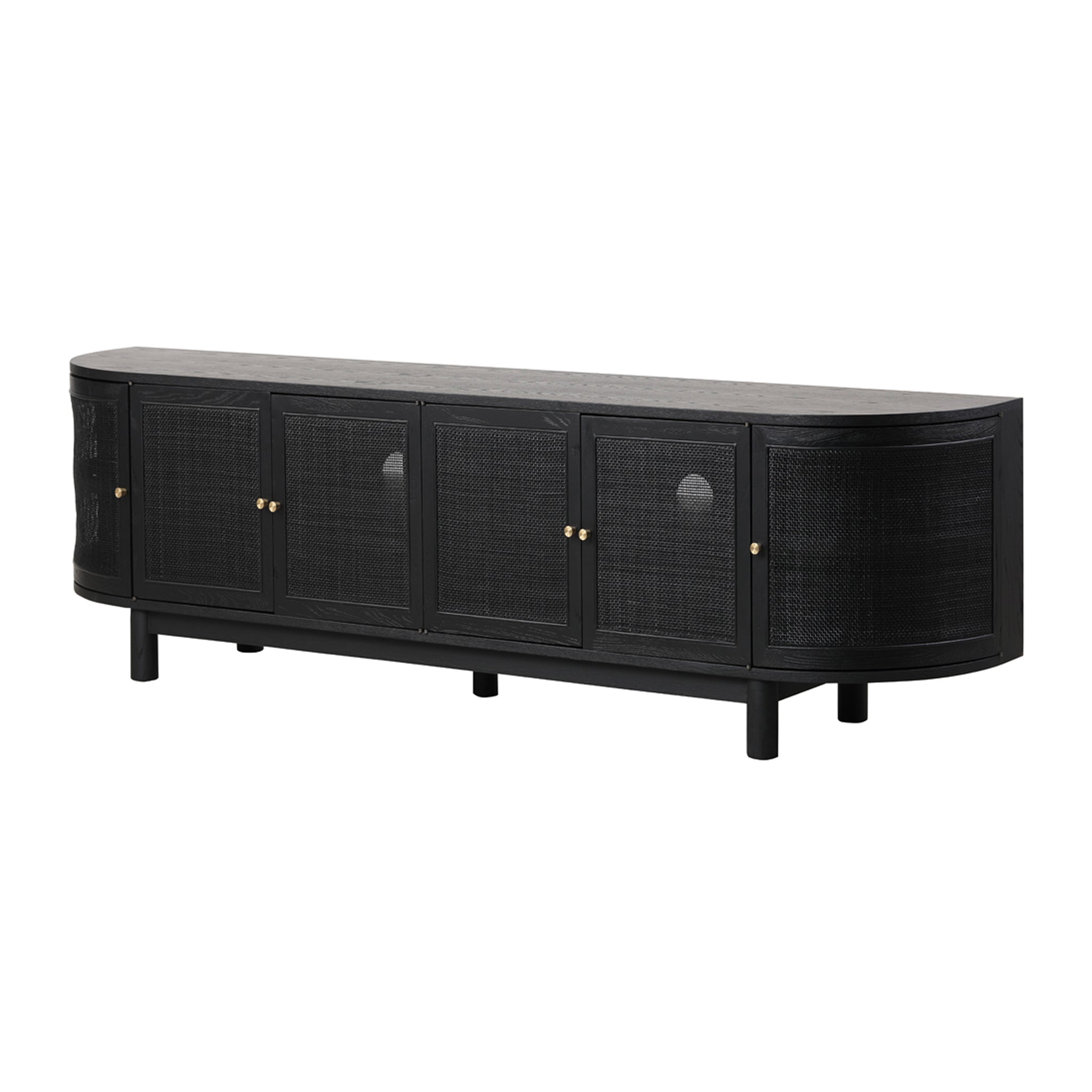 2.2m Black Rattan TV Stand Entertainment Unit - Stylish Storage for Living Room, Bedroom & Home Theater