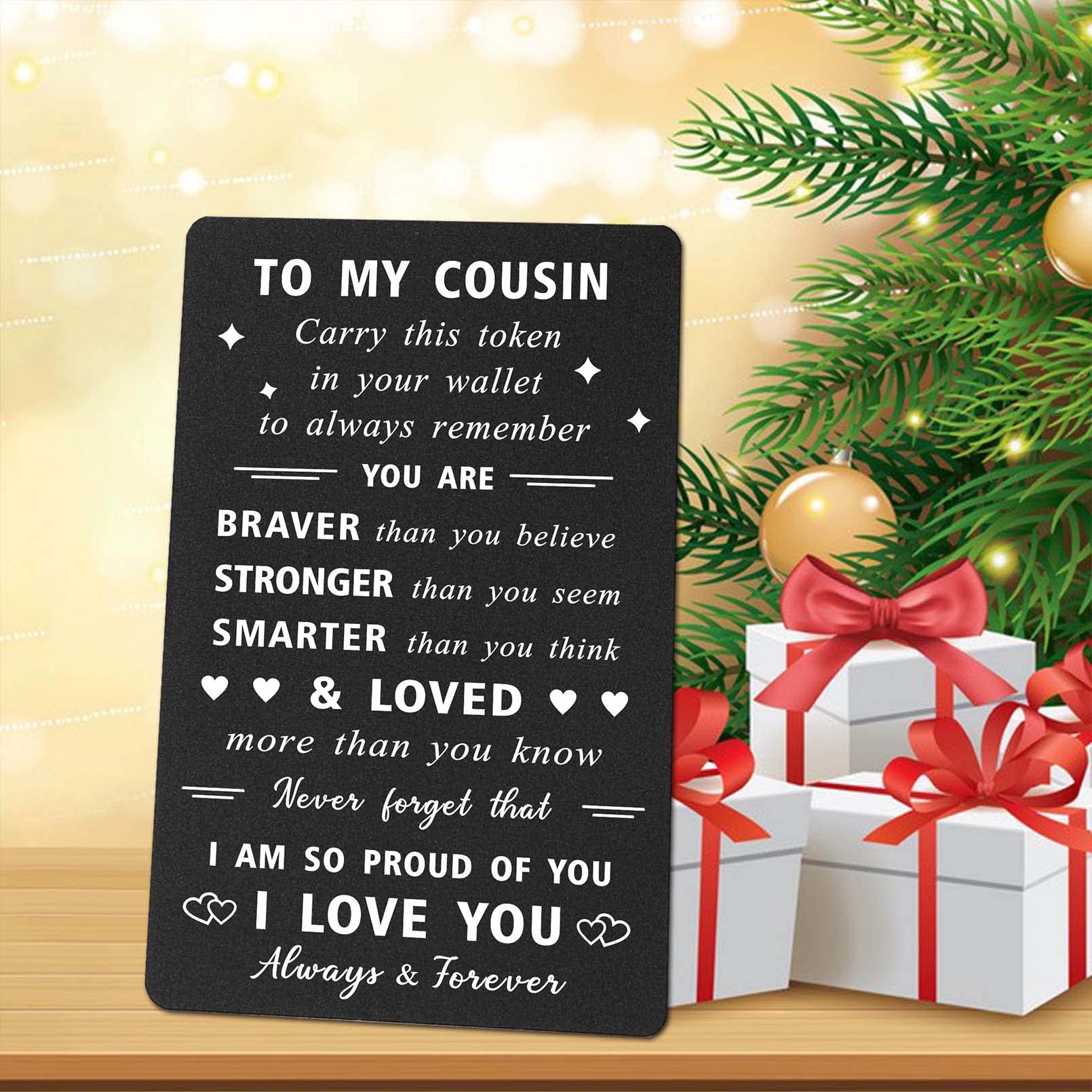 ENGZHI Inspirational Cousin Gift Wallet Card for Men & Women - Birthday, Christmas, Graduation Present for Teen Boys & Girls - 'So Proud of You, I Love You' Message - Perfect for Celebrations & Daily Encouragement