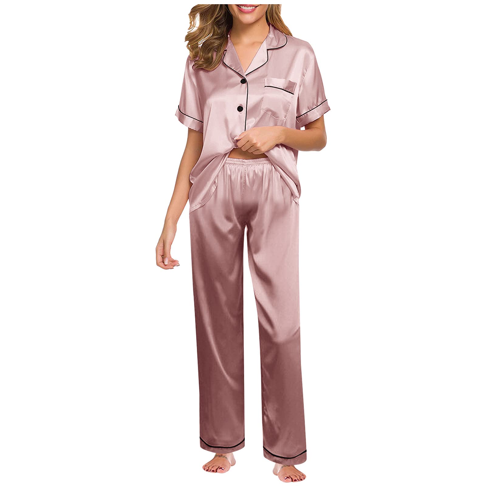 Luxury Silk Pajama Set for Women - Soft Satin Sleepwear with Button-Down Top & Comfortable Lounge Pants | Perfect for Bedtime, Relaxing at Home & Romantic Getaways