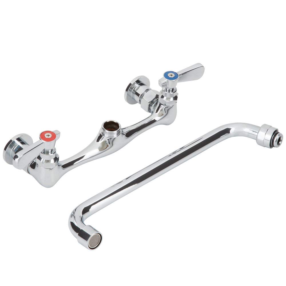 Commercial Wall Mount Kitchen Sink Faucet - 8 Inch Centers, 12 Inch Swing Spout, Chrome Finish - Perfect for Restaurants, Cafes & Commercial Kitchens