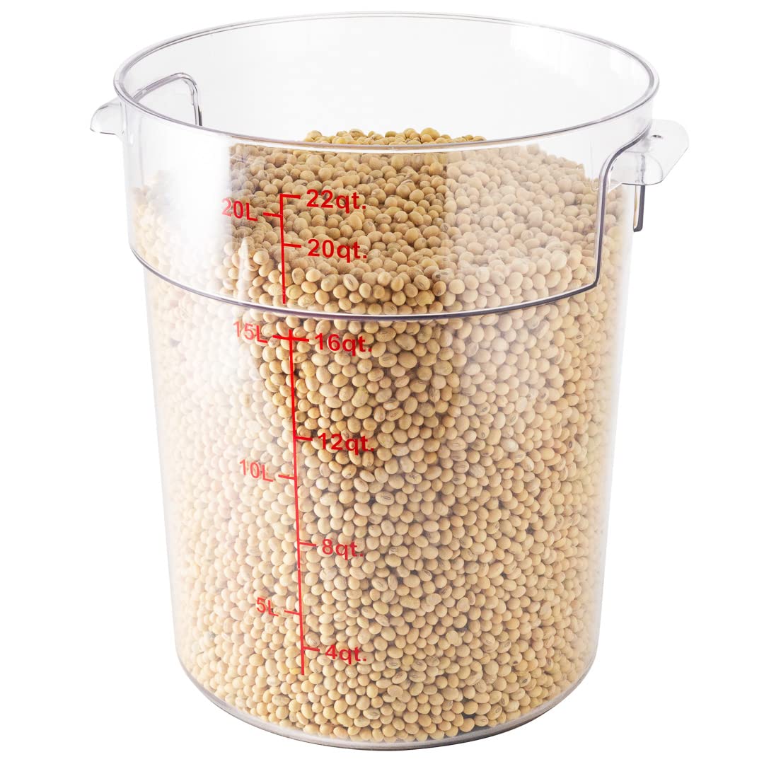 Restaurantware Met Lux 22 Quart (20.8L) Clear Plastic Food Storage Containers - 10-Pack Round Commercial Food Prep Buckets with Volume Markers | Space-Saving Kitchen Organization for Restaurants, Catering & Bulk Food Storage (Lids Sold Separately)