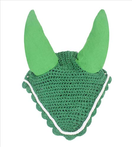 Premium Horse Fly Veil Ear Net Bonnet Fly Mask - Green Full Size for Equestrian Riding & Outdoor Horse Protection