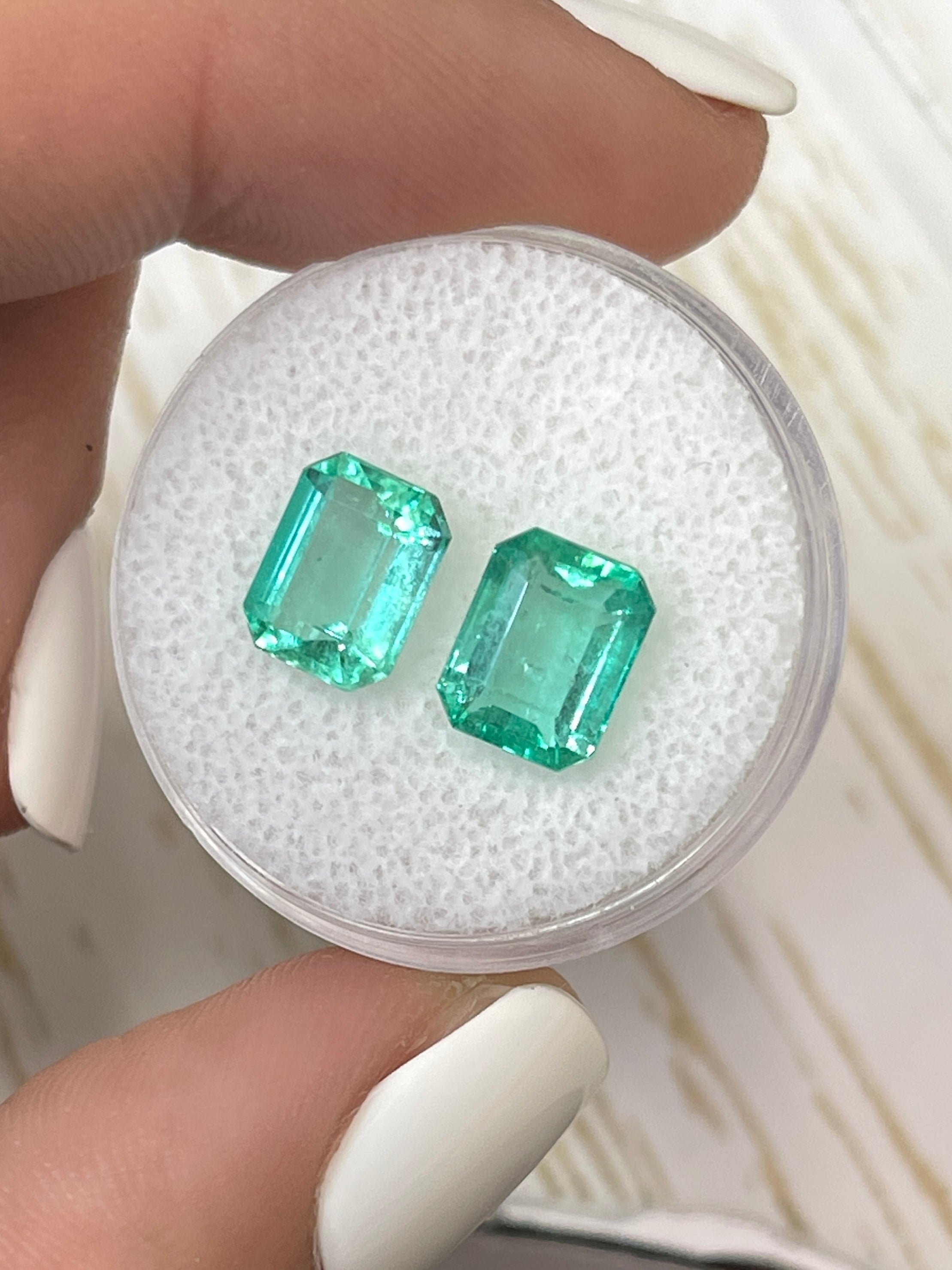 3.03tcw 8x6 Matching Green Loose Colombian Emeralds - Emerald Cut Gemstones for Jewelry Making, Engagement Rings & Fine Collections