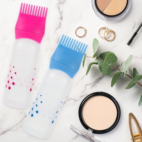 KIRA Hair Oil Applicator Bottle with Flip Cap & Root Applicator - Perfect for Hair Coloring, Shampoo & Hair Treatments (Pink & Blue, 2-Pack) | Salon & DIY Home Hair Care Essential