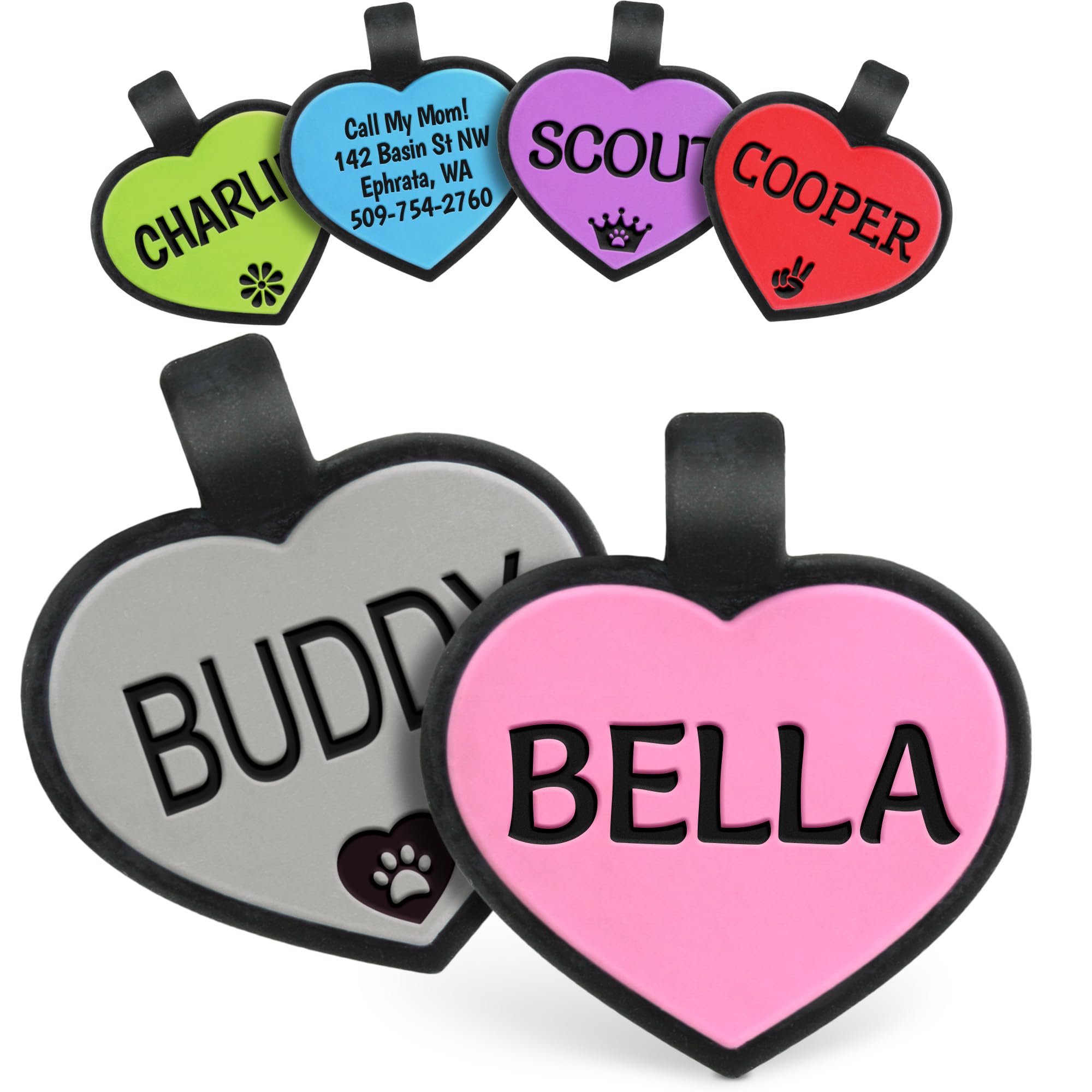 Silent Personalized Silicone Dog Tags - No Noise Pet ID Tag with Custom Engraving for Dogs & Cats (Heart Shape, Pink) - Perfect for Quiet Home Environments & Sensitive Pets