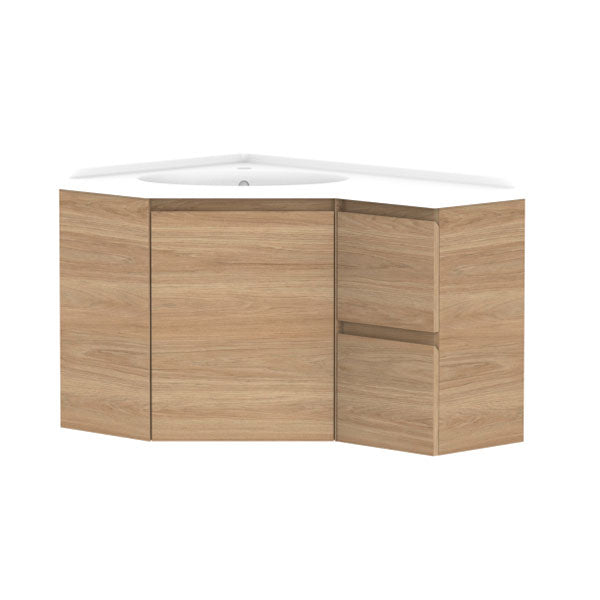 ADP Glacier Pro Door and Drawer Twin Wall Hung Corner Vanity with Cast Marble Top - Perfect for Small Bathroom Space Saving Design