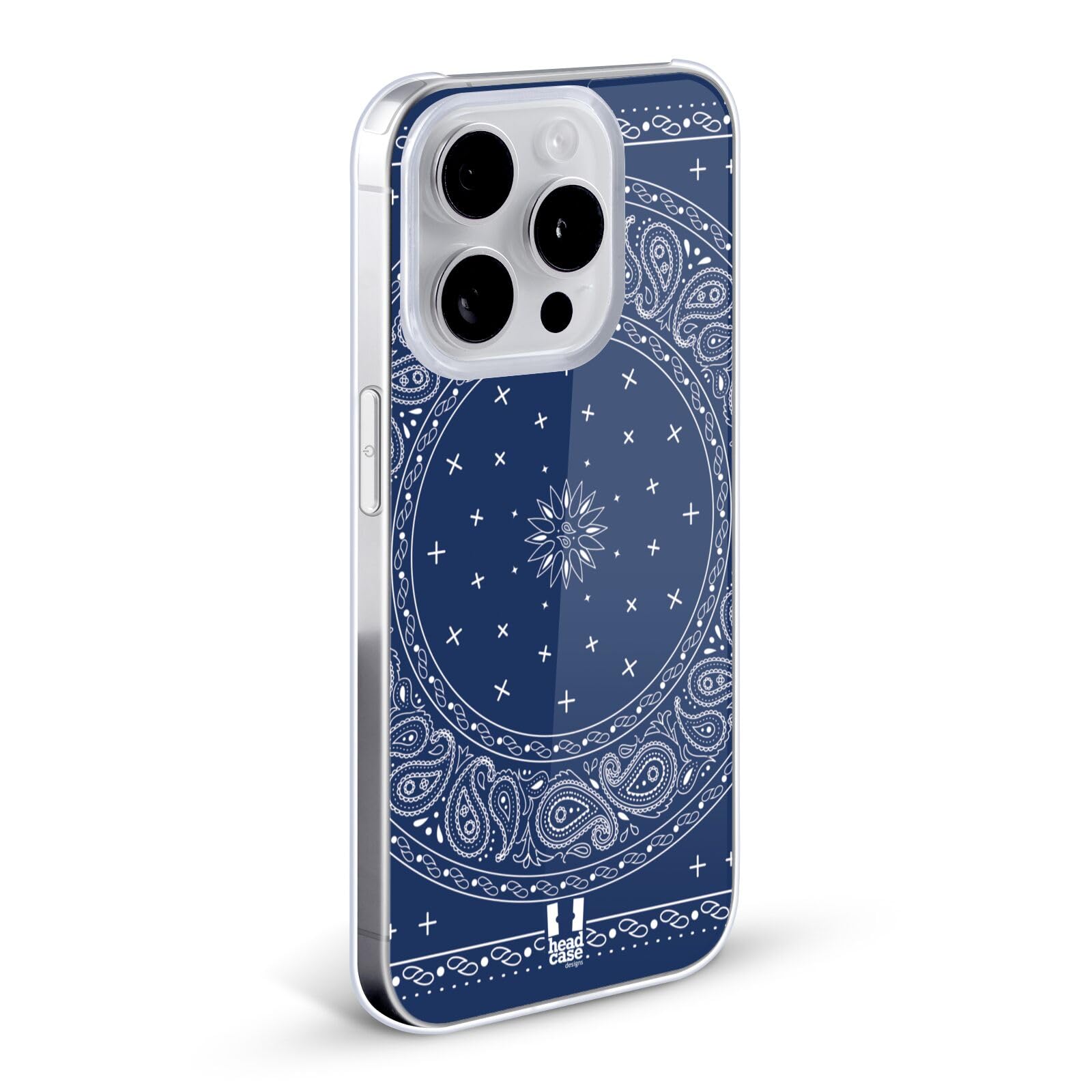 Head Case Designs Round Blue Classic Paisley Bandana Hard Back Phone Case Compatible with Apple iPhone 12 Pro Max - Stylish Protection for Everyday Use, Travel & Outdoor Activities