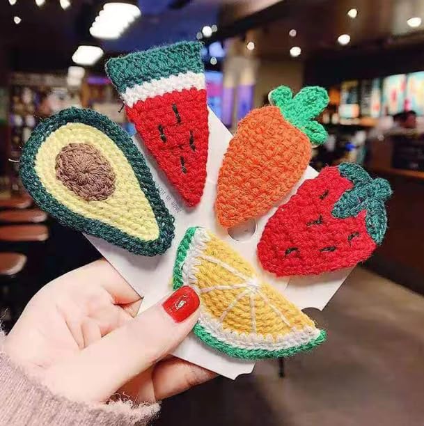 6 Pcs Wool Knit Fruit Hair Clips - Colorful Cute Hair Accessories for Girls | Perfect for School, Parties & Everyday Styling