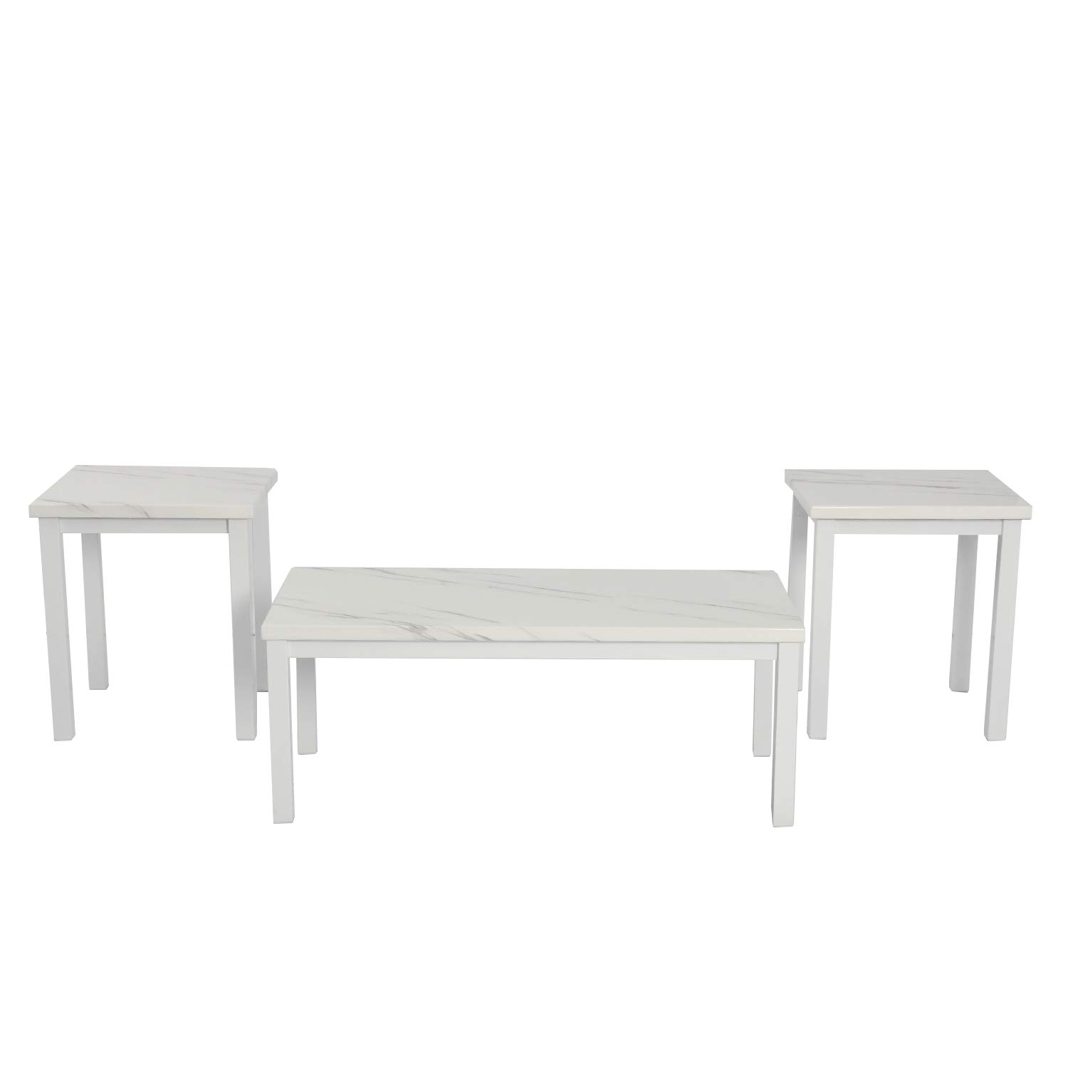 Stylish AWQM Faux Marble Coffee Table Set of 3 - White Metal Frame Accent & End Tables for Living Room Decor | Perfect for Small Spaces, Apartments & Modern Home Furnishing