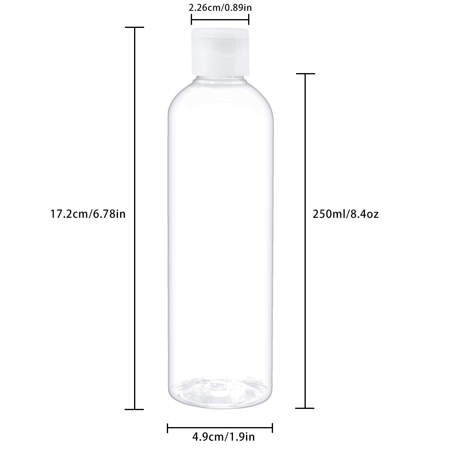 TRENDBOX 8oz/250ml Clear Plastic Bottles with Flip Top Cap - BPA Free Travel Containers for Shampoo, Lotion, Massage Oil (20 Pack) - Perfect for Toiletries, DIY Beauty Products & Essential Oils Storage
