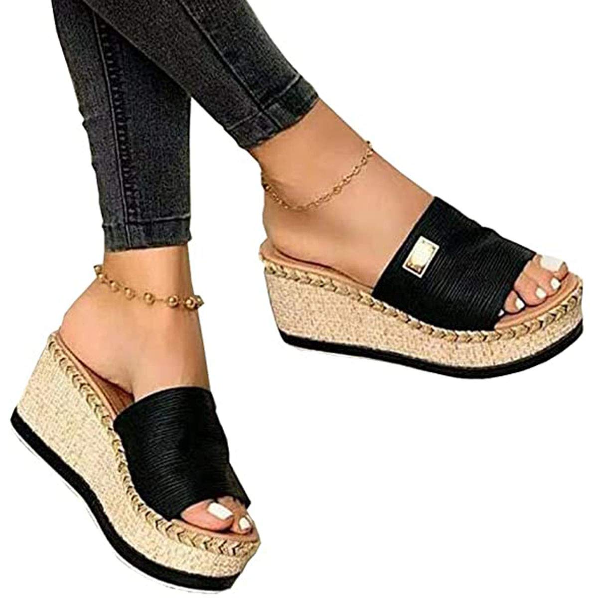 Women's Summer Fashion Wedge Sandals - Open Toe Backless Platform Slides for Beach, Leisure & Outdoor Wear | Comfortable Casual Shoes for Women | Perfect for Vacation, Poolside & Summer Outings