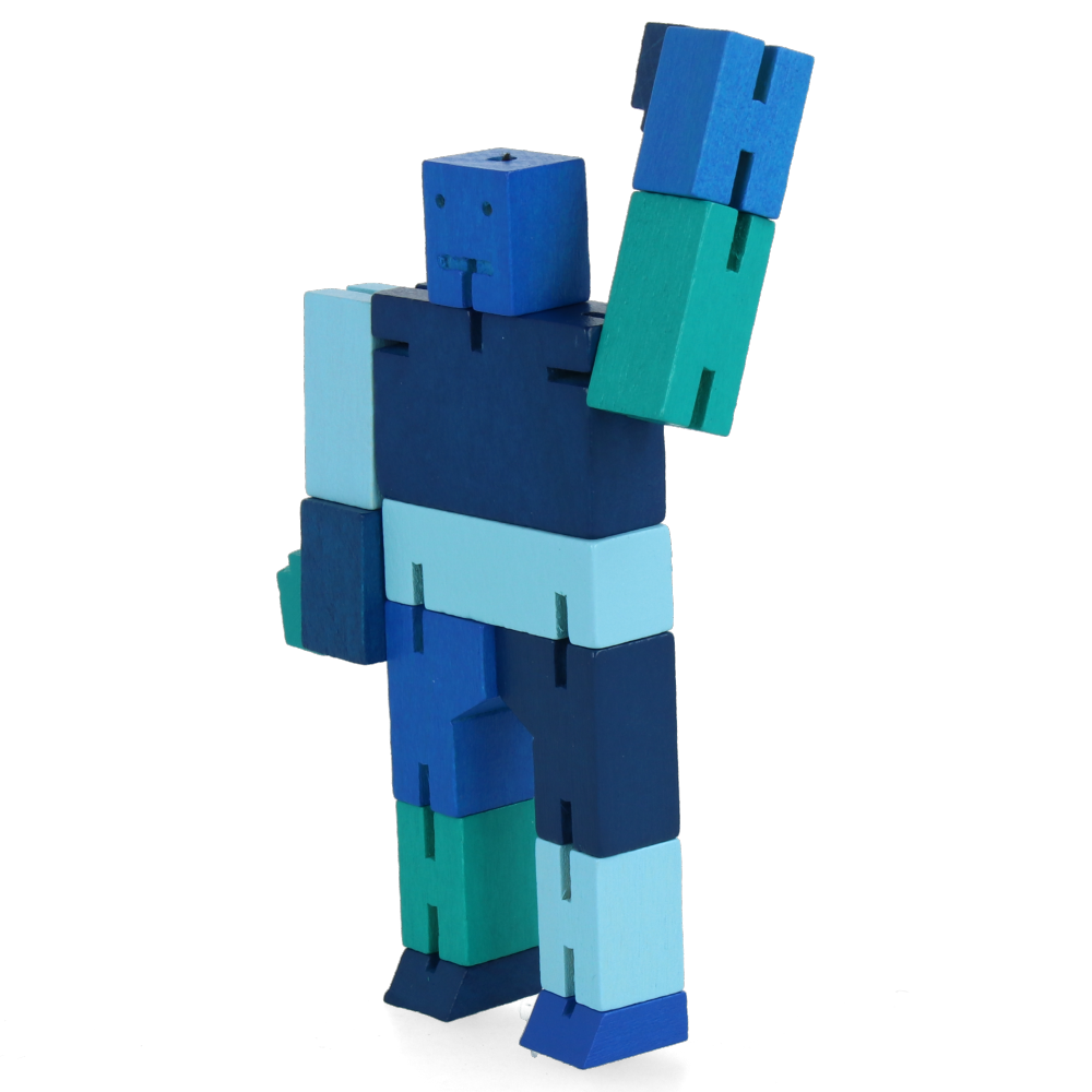 Blue Micro Cubebot - Compact & Portable Wooden Puzzle Toy for Kids & Adults | Perfect for Stress Relief, Office Desk Decor, and STEM Learning