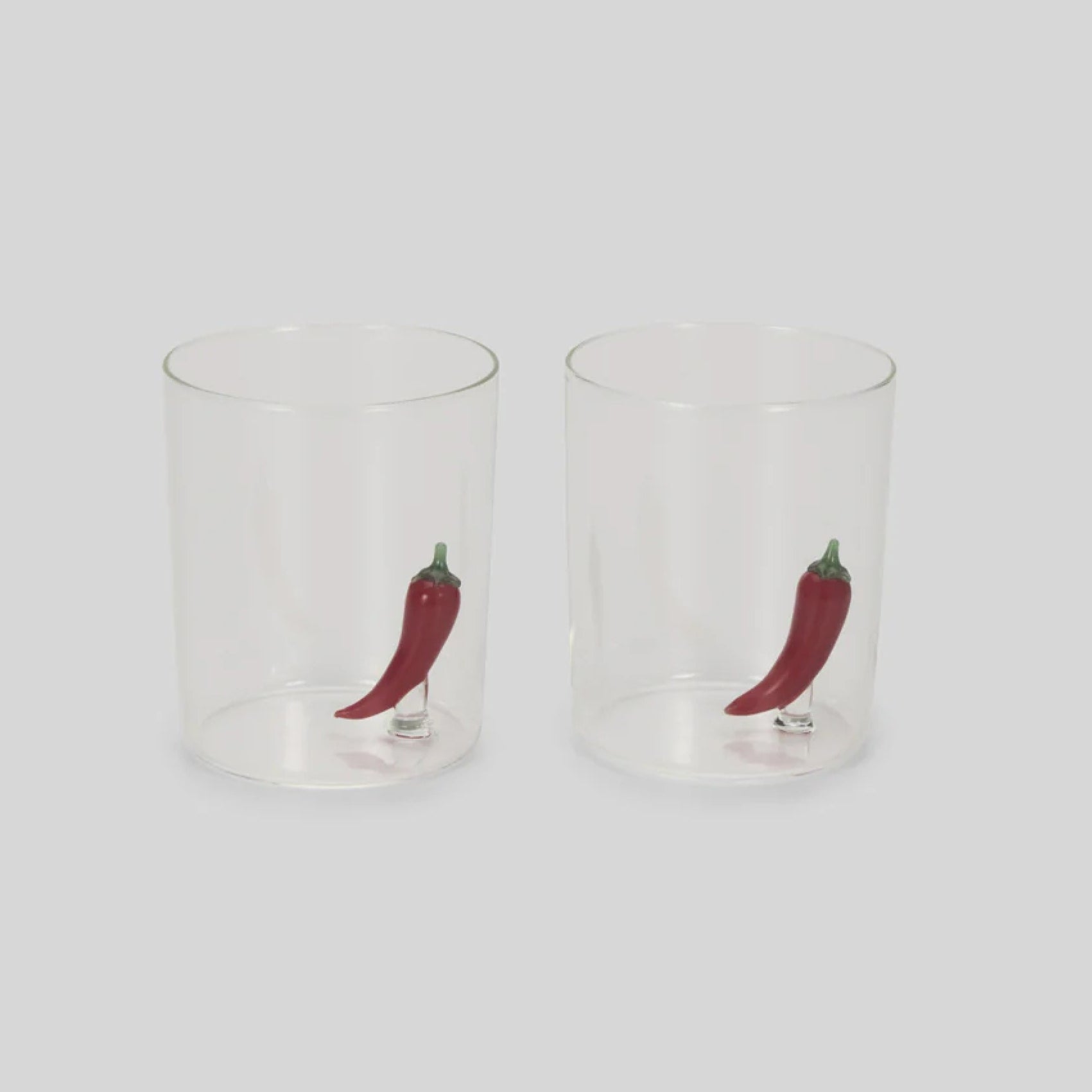 MAISON BALZAC Chilli Gobelets - Clear/Red Glass Cups (Set of 2) - Perfect for Cocktails, Wine & Home Decor
