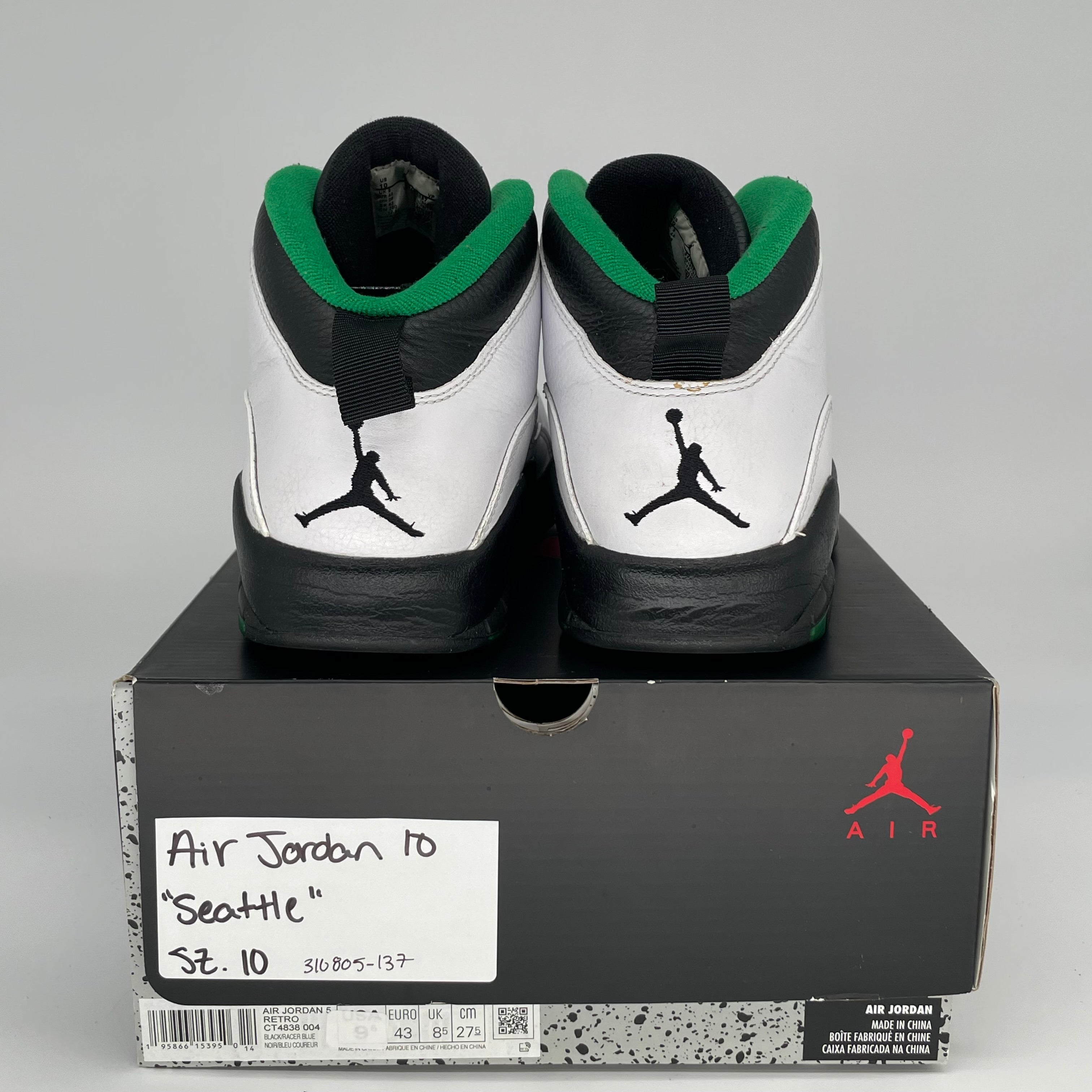 AIR JORDAN 10 SEATTLE Basketball Shoes - Men's Size 10 (310805-137) - Retro Sneakers for Streetwear & Basketball Games
