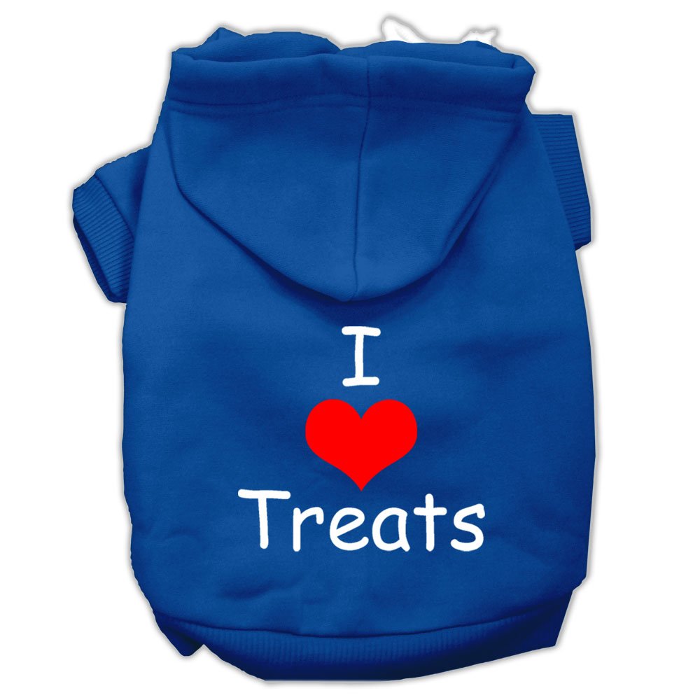 Blue XS (0-3 lbs) Pet Hoodie for Dogs & Cats - 'I Love Treats' Screen Printed Design | Cozy Winter Outfit for Small Pets