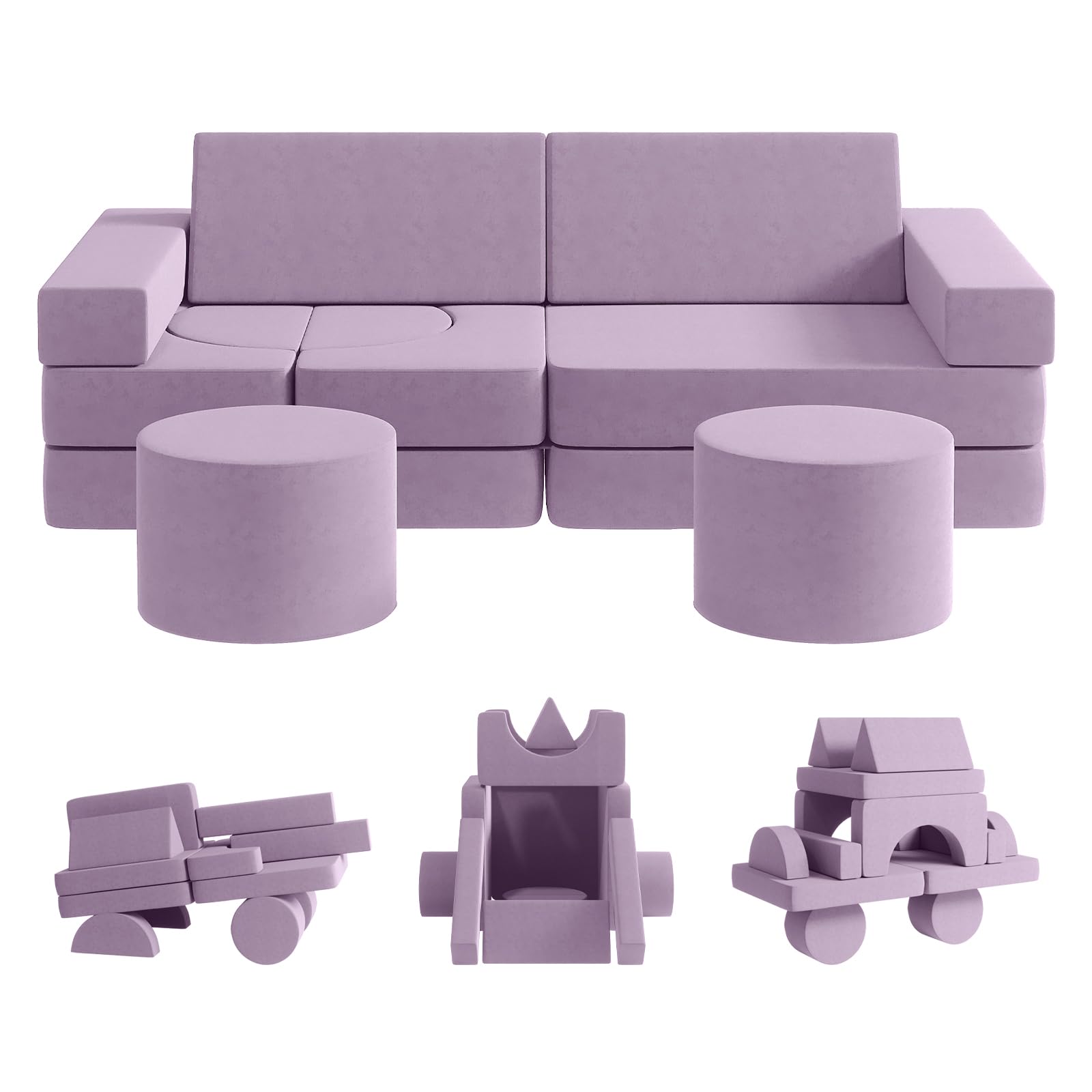 13-Piece Modular Kids Play Couch Set - Soft Playroom Furniture for Boys & Girls (Blueberry, Medium) | Perfect for Playrooms, Daycares & Indoor Play Areas