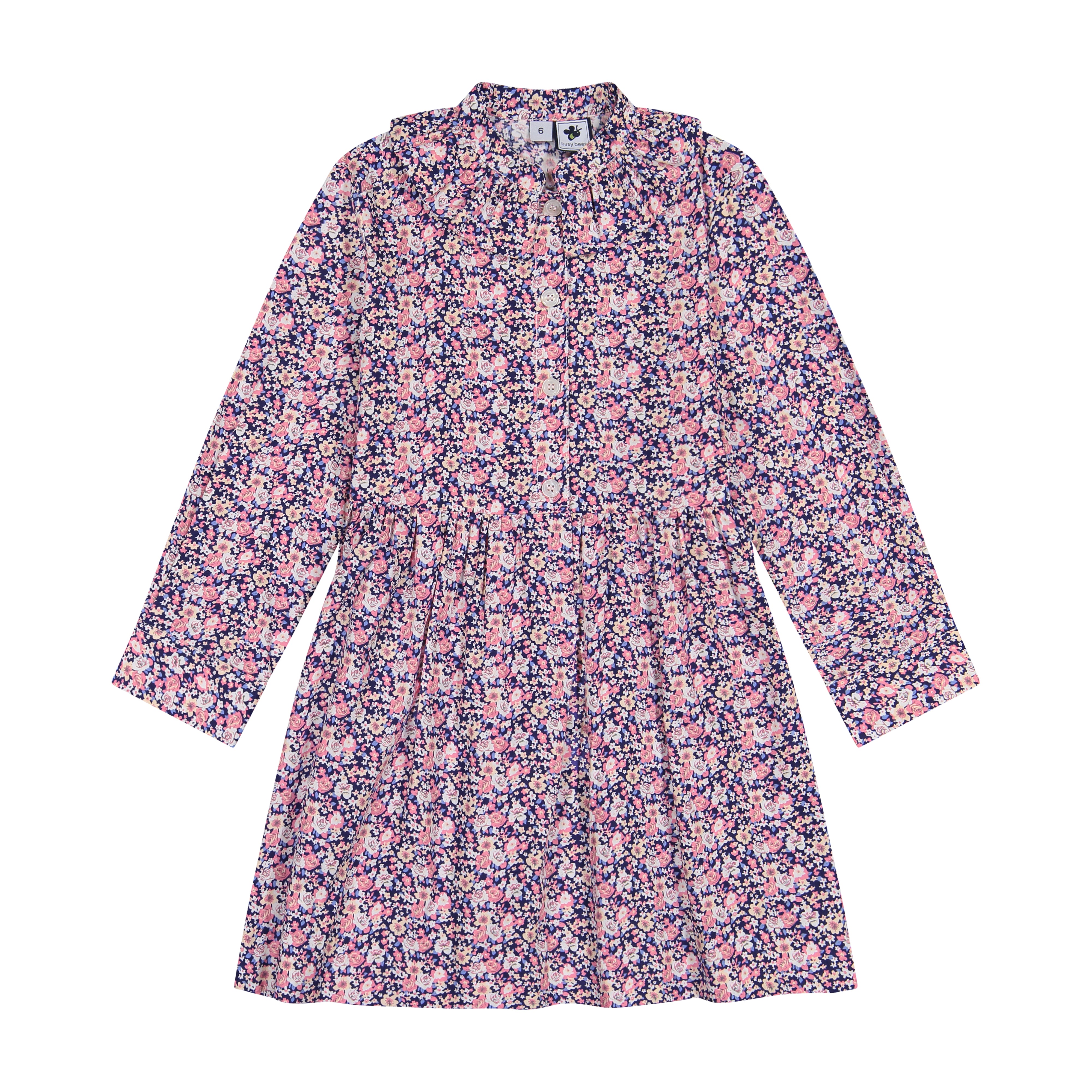Reagan Ruffle Neck Shirtdress - Mini Dress in Pink & Navy Floral Print | Casual Summer Dress for Women, Perfect for Brunch, Date Night & Office Wear