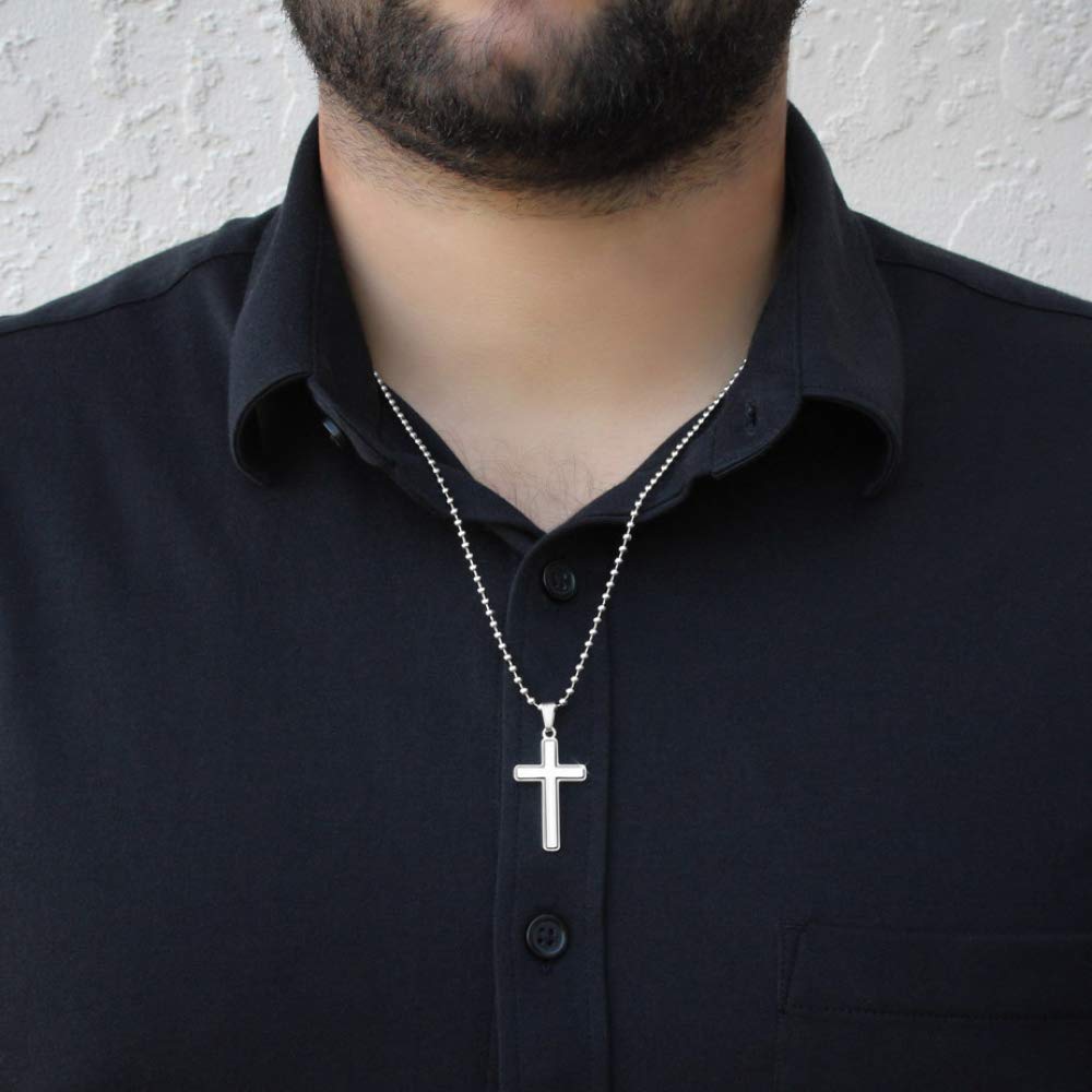Personalized Dad Cross Necklace - Handcrafted Grey Pendant with Ball Chain for Father's Day Gift from Baby | Gift Box & Message Card Included | Perfect for New Dads, Baptism, First Father's Day & Daily Wear