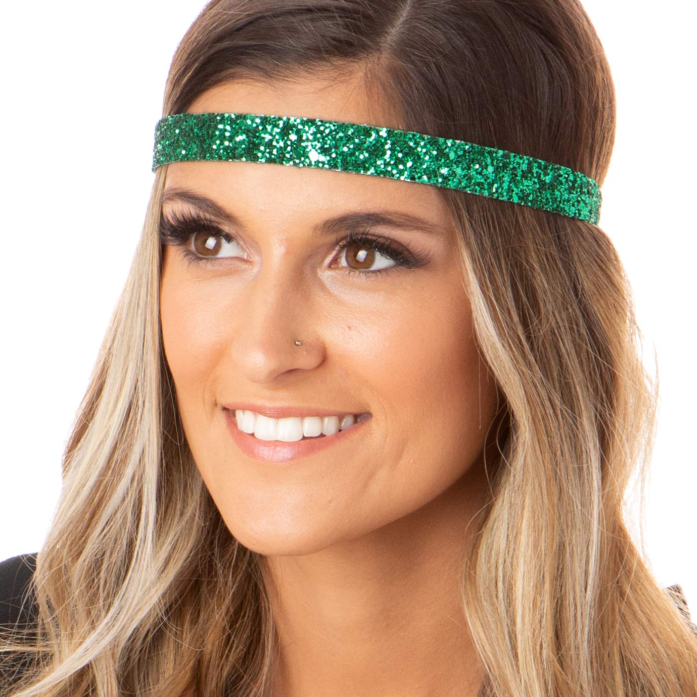 Adjustable No-Slip Sparkly Bling Headbands 4-Pack for Women, Girls & Teens | PETITE Size | Mixed Glitter Green | Perfect for Sports, Workouts, School & Everyday Fashion