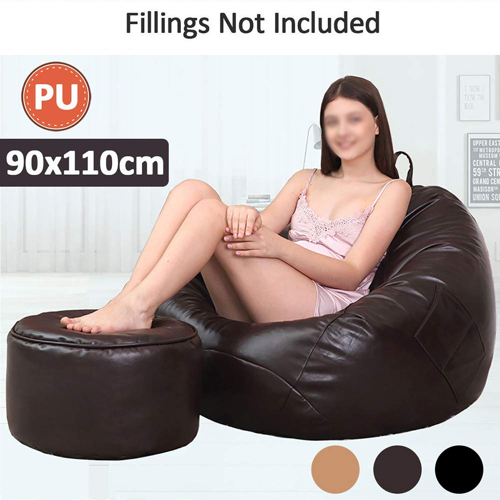 Waterproof PU Leather Bean Bag Cover Without Filling - Gaming Chair Slipcover with Zipper for Indoor & Outdoor Use - Black Sofa Cover for Adults & Kids - Perfect for Living Room, Game Room, Dorm or Patio Furniture