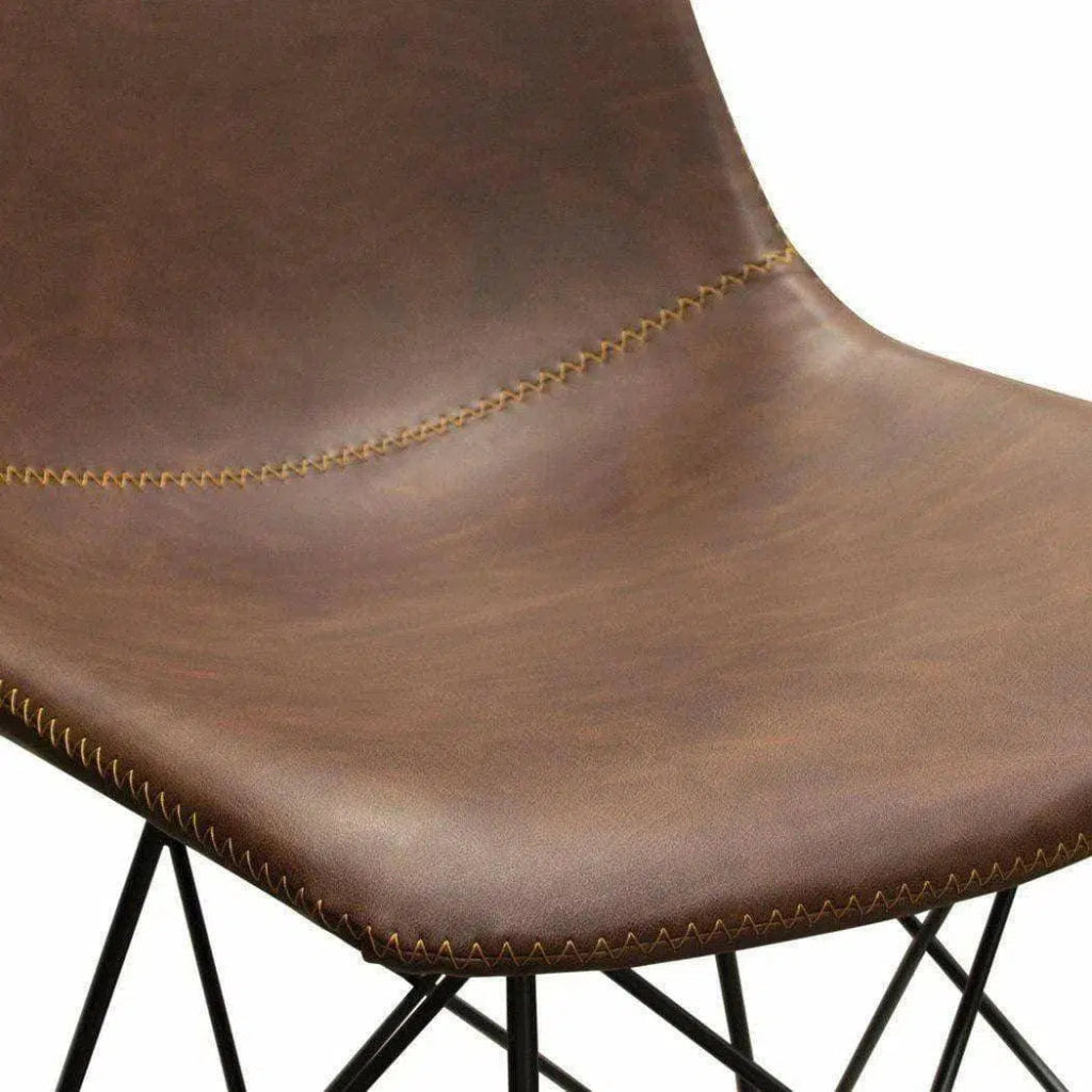 4-Piece Chocolate Leather Dining Chairs with Black Metal Base - Modern Kitchen & Dining Room Furniture Set for Home, Restaurant, or Office