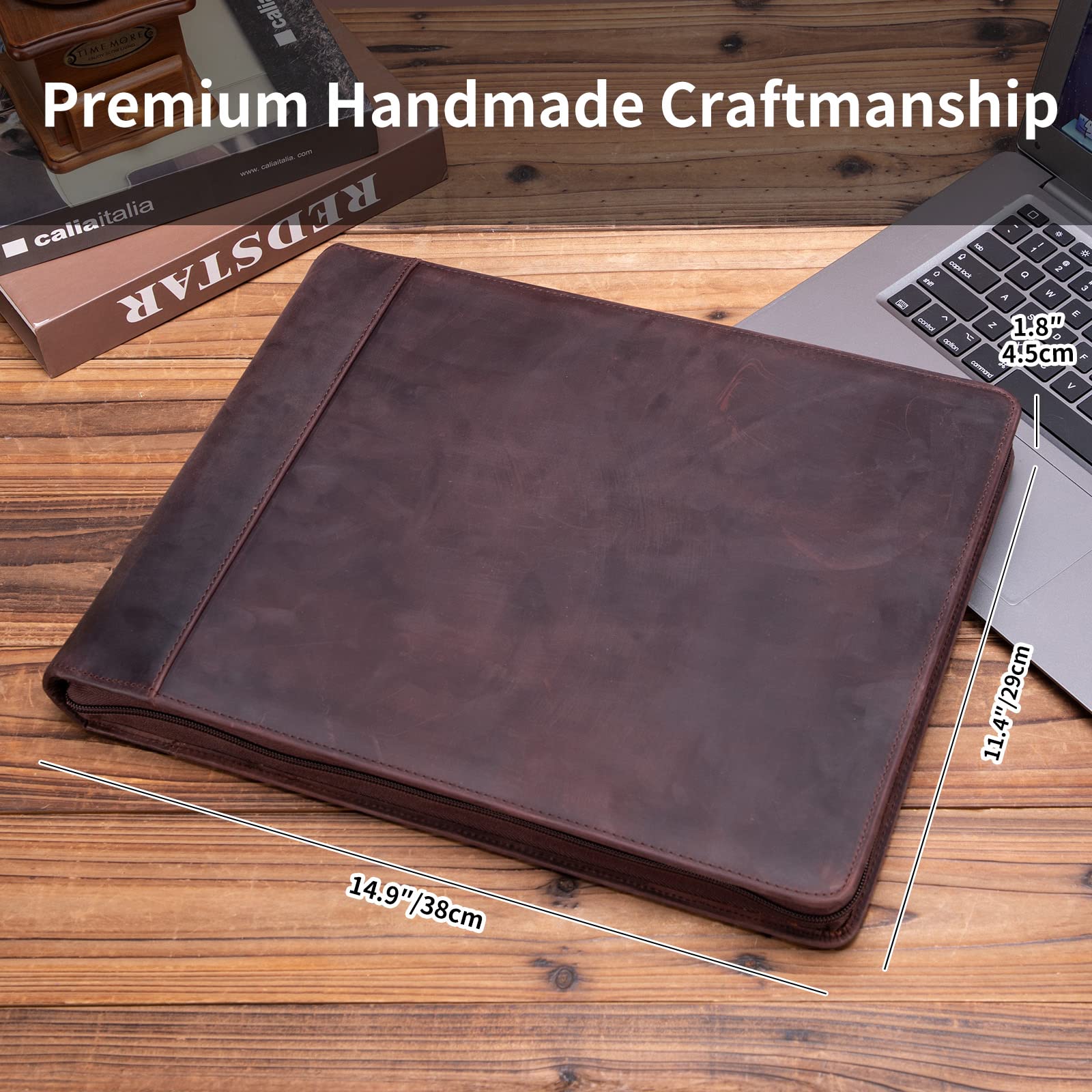Premium 7-Ring Check Binder - Genuine Leather Business Checkbook Cover with 3-On-A-Page Design Holds 600 Checks (9