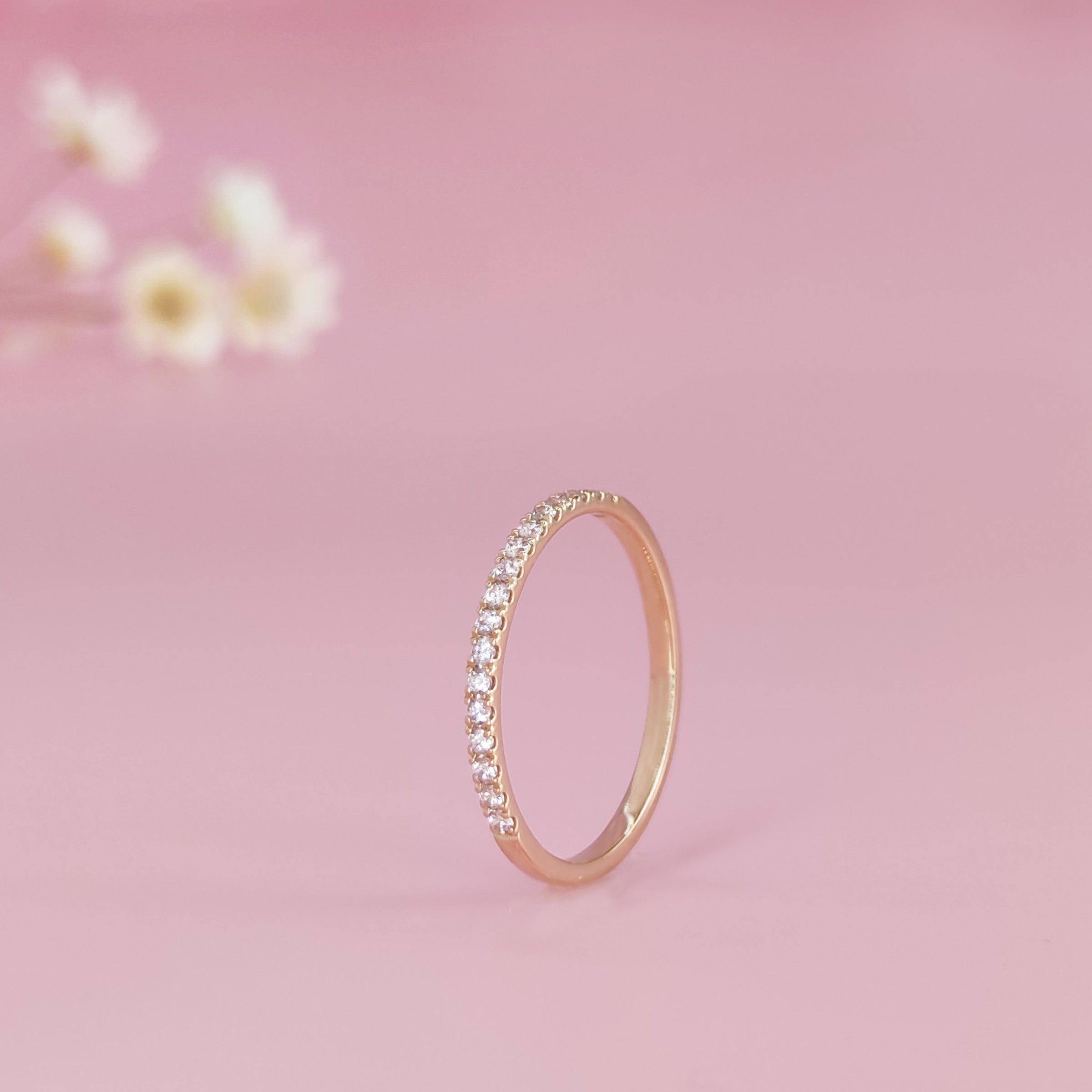 Elegant Spark: Half Pavé Ring Ashes Ring - Dainty Stackable Ring for Women, Perfect for Everyday Wear, Anniversary Gifts & Special Occasions