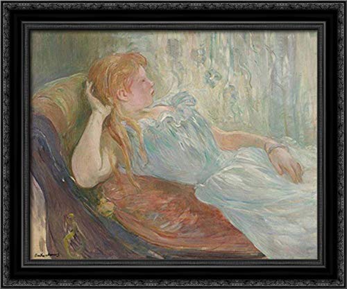 Berthe Morisot 24x20 Black Ornate Wood Framed Canvas Art - Impressionist Painting for Girls Room Decor, Living Room Wall Art, Bedroom Aesthetic