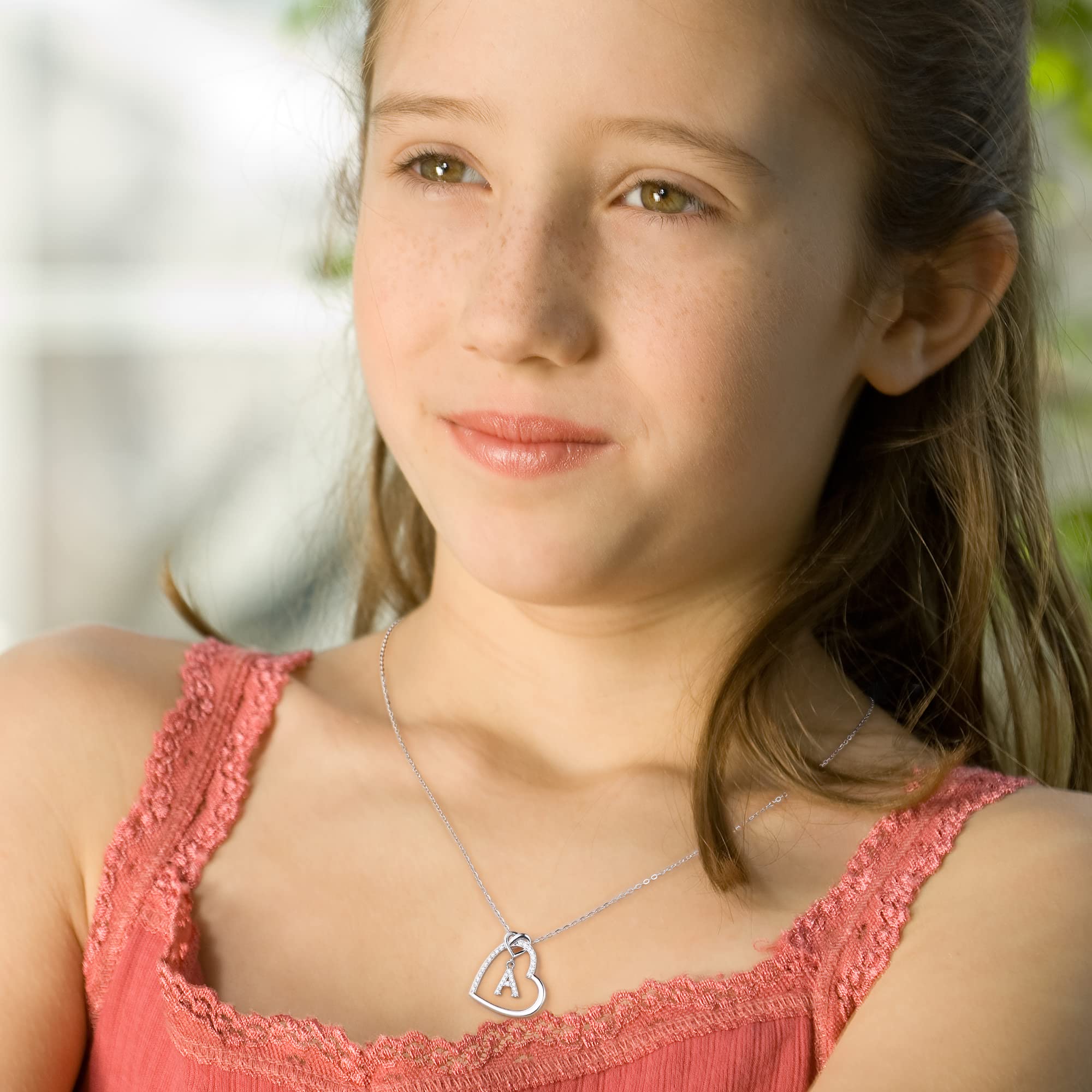 Sterling Silver Heart Initial Necklace for Women & Girls - Personalized Letter Jewelry, S925 Silver Heart Pendant Necklace for Mom, Wife, Girlfriend - Perfect Birthday Gift, Valentine's Day Present & Everyday Wear