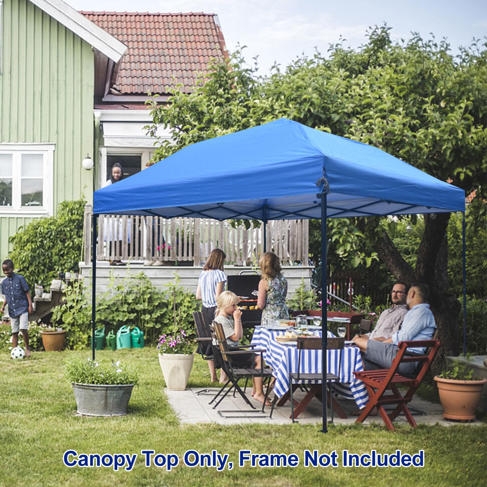10x10 Canopy Replacement Top - Waterproof Pop Up Tent Cover with Ropes, Silver Coated Sunshade for Outdoor, Camping, Garden & Patio Use - Perfect for BBQs, Beach Trips and Backyard Parties (Blue)