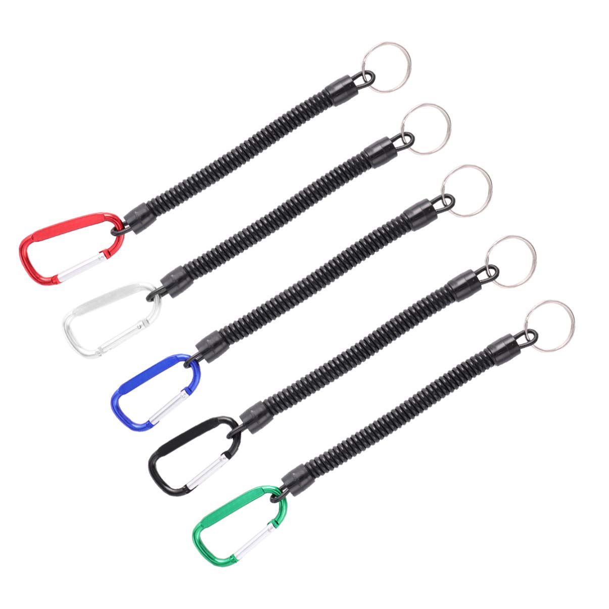 VILLCASE 5Pcs Fishing Lanyard Keychains - Retractable Safety Coil with Carabiner for Men (1.2m) - Perfect for Outdoor & Work Keys