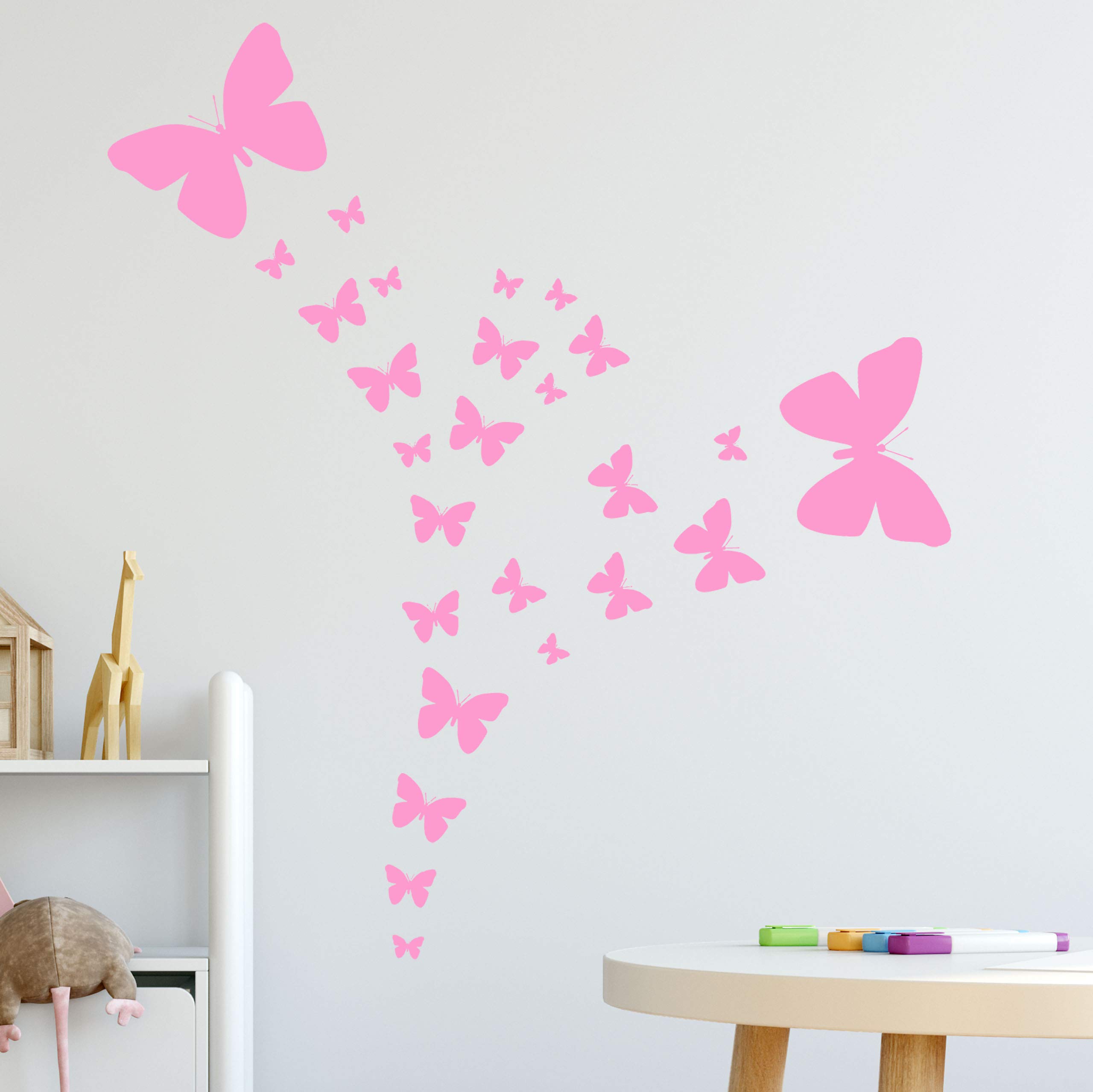 26-Piece Pink Butterfly Wall Decals - Removable Peel & Stick Wall Stickers for Girls Room Decor - Perfect for Nursery, Bedroom & Kids Playroom Wall Art