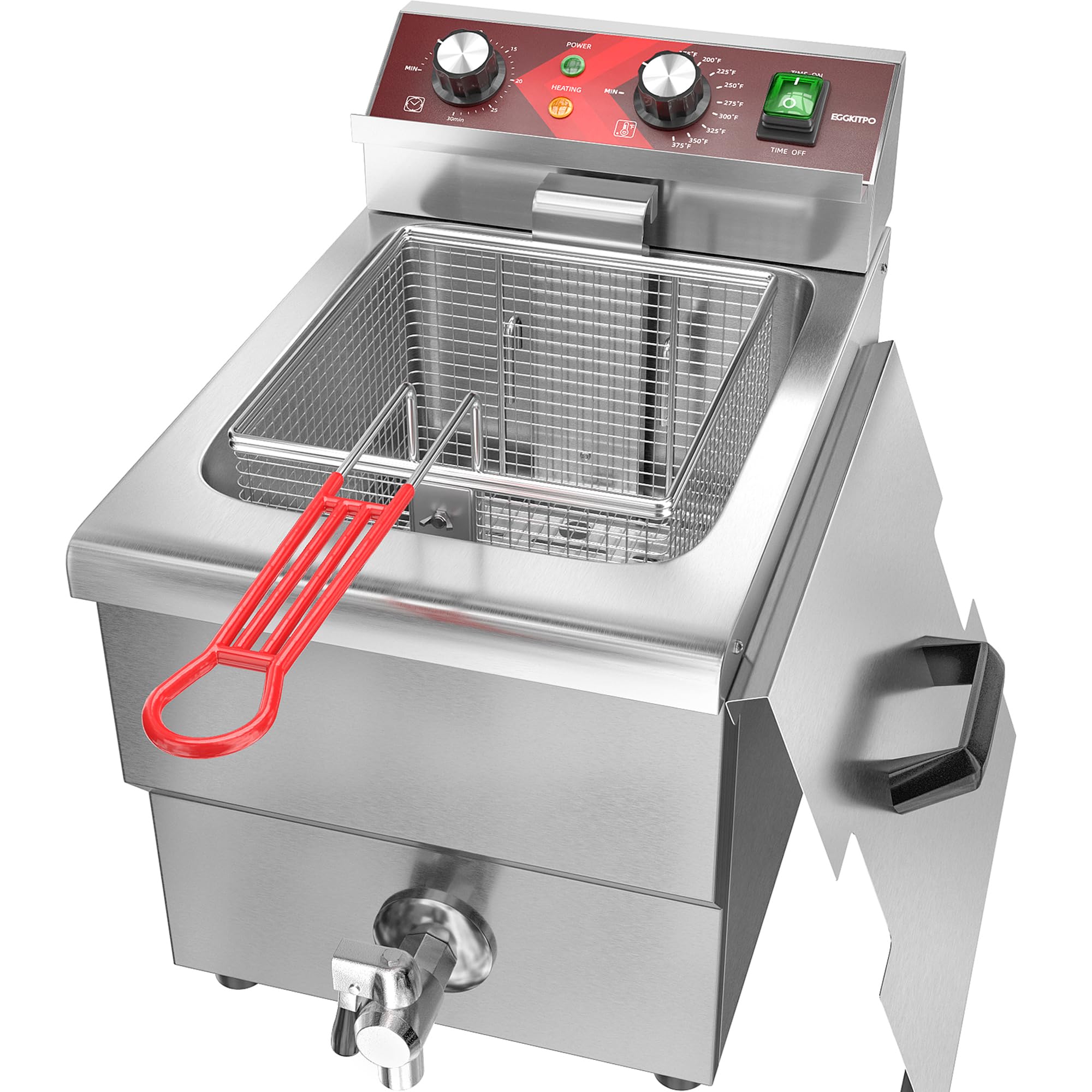 12L Large Commercial Electric Deep Fryer with Oil Drain, Timer, Basket & Lid - Stainless Steel Countertop Fryer for Restaurant & Home Kitchen (120V 1750W) - Perfect for Frying Chicken, Fish, French Fries & More