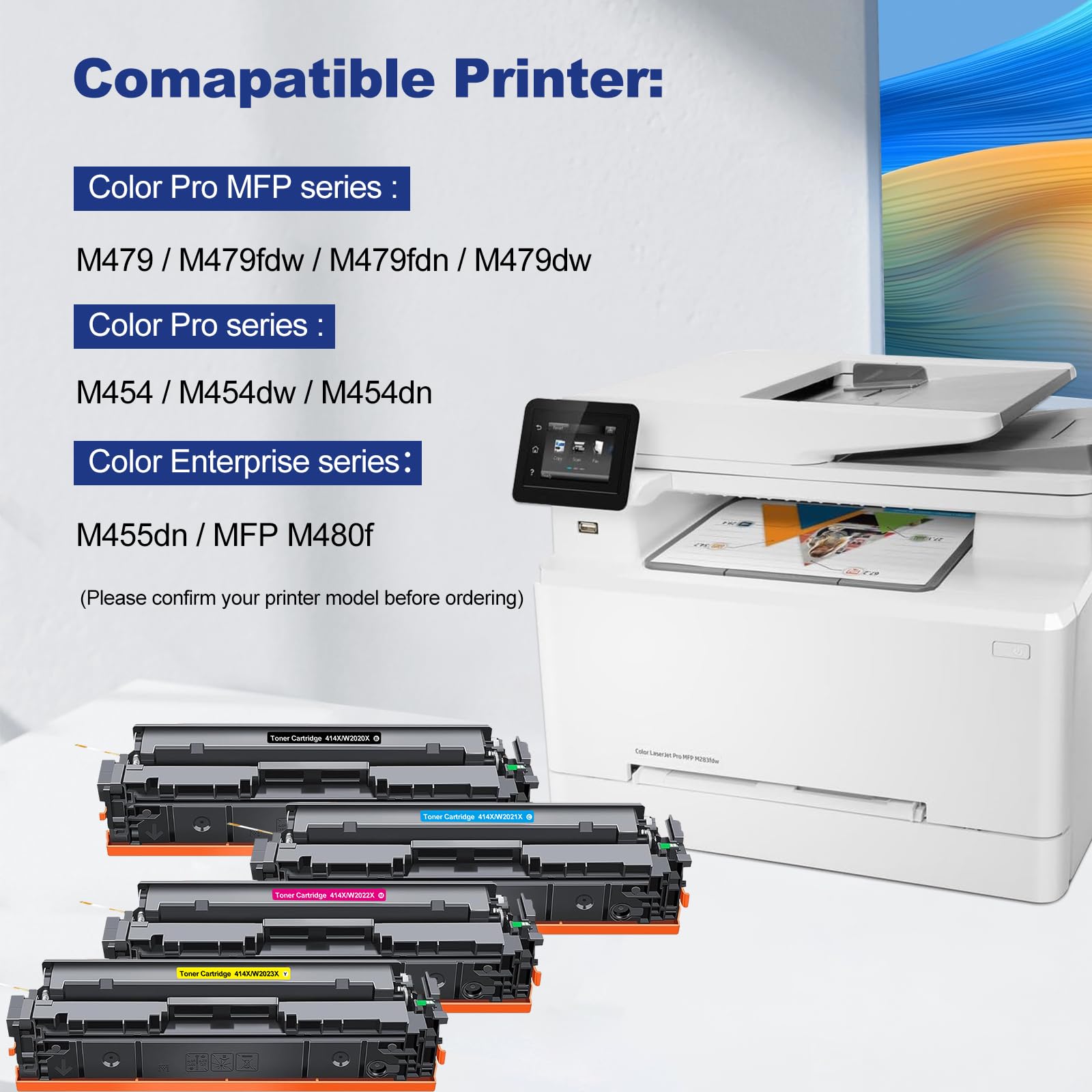 HP 414X 414A Compatible Toner Cartridge 4-Pack (C/M/Y/BK) - Replacement for HP Color LaserJet Pro MFP M479fdw, M454dw, M480f, M455dn - High Yield Printing for Office & Home Use