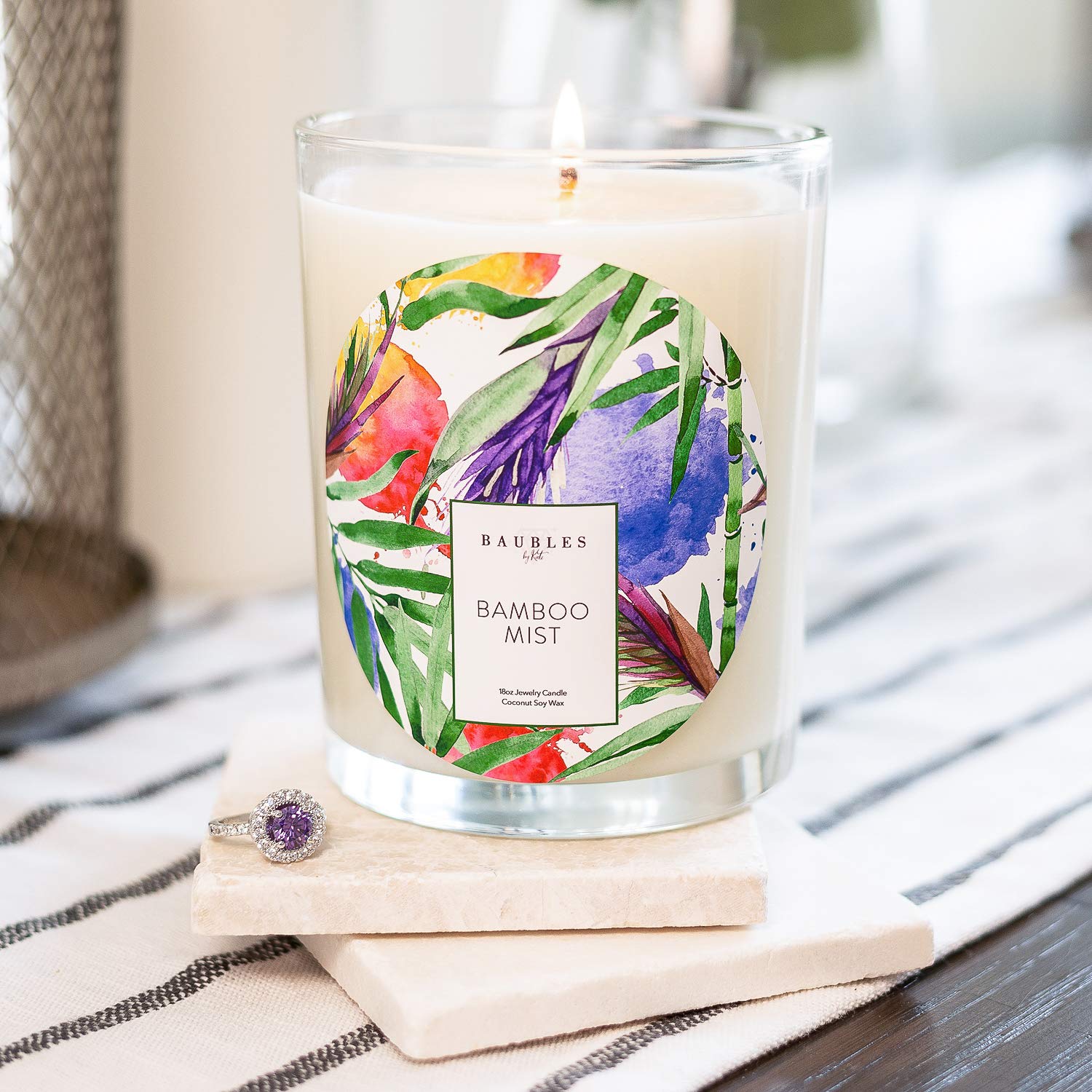 Premium Bamboo Scented Candle with Hidden Jewelry Surprise Ring Inside | 18oz Large Soy Wax Candle | Paraben-Free, Made in USA | Size 06 | Perfect for Home Decor, Relaxation & Gift Giving
