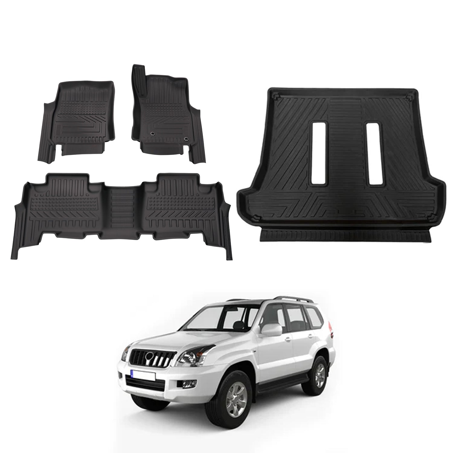 5D Custom Fit Car Floor Mats for Toyota LandCruiser Prado 120 (2003-2009) - All-Weather Protection, Anti-Slip Design - Perfect for Off-Road Adventures & Daily Commuting