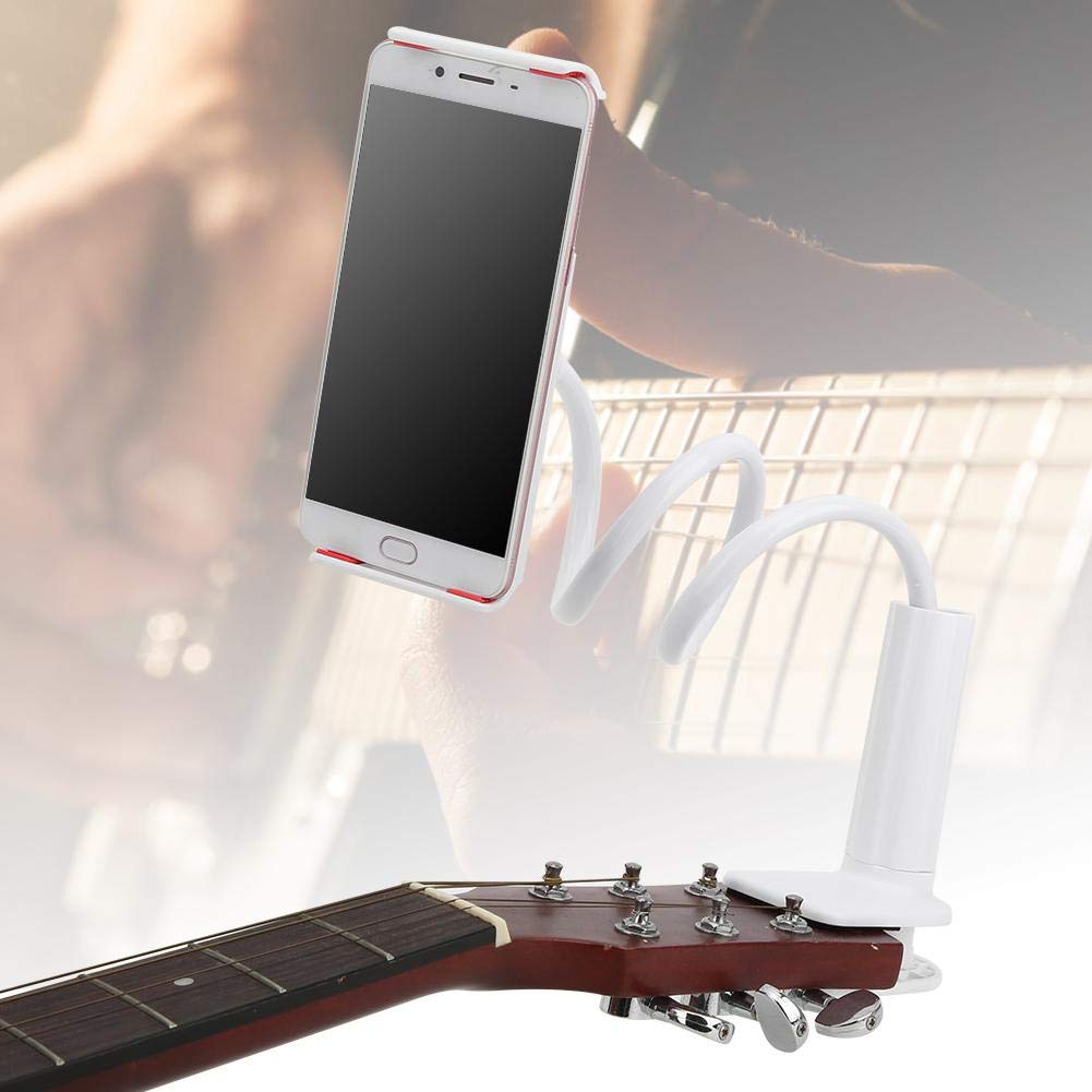 Dilwe Universal Guitar Phone Holder - Plastic & Metal Clip for Cell Phone, Perfect Guitar Accessory for Musicians (White) | Great for Live Performances, Practice Sessions & Music Videos