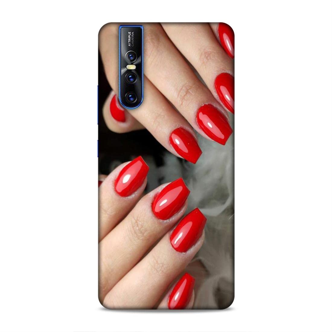 LETAPS® Printed Hard Phone Case for vivo V15 Pro - Red Nail Art Design, Fashion Makeup Style, Cute Girly Protective Cover | Perfect for Everyday Use, Gift Giving & Fashion Accessories