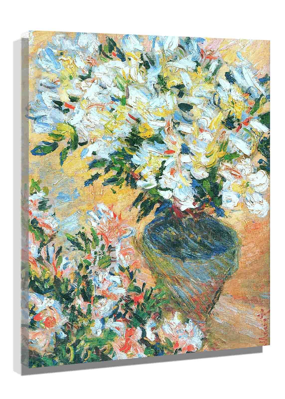 Claude Monet White Azaleas in a Pot Framed Canvas Wall Art - 12x17 Inch Ready to Hang Home Decor for Bedroom, Living Room & Kitchen - Perfect for Housewarming Gifts & Interior Design