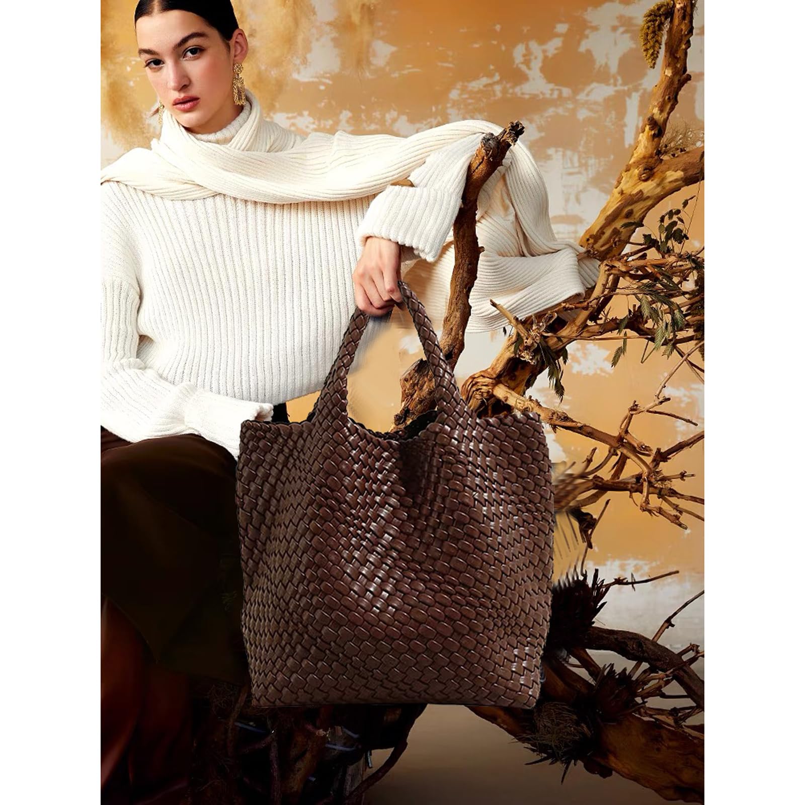 JINMANXUE Women's Fashion Woven Tote Bag - Large Capacity Shopper Shoulder Bag for Travel, Work & Daily Use | Stylish Handbag & Purse for Women