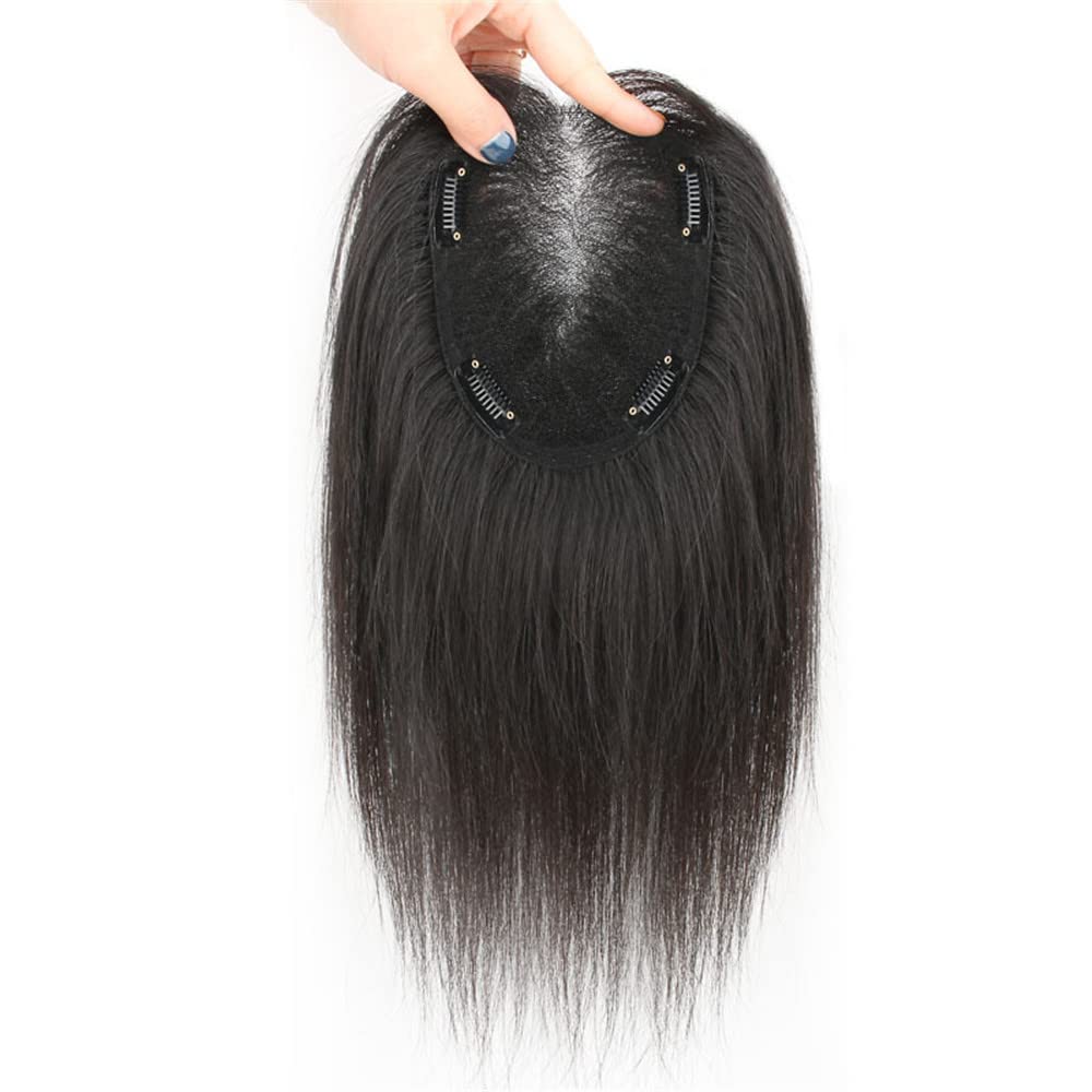 RemeeHi Invisible Clip-in Human Hair Topper | Straight Toupee Wiglet for Thinning Hair | 9x14 Inches, 25cm Length | Natural Color | Perfect for Daily Wear, Parties & Special Events