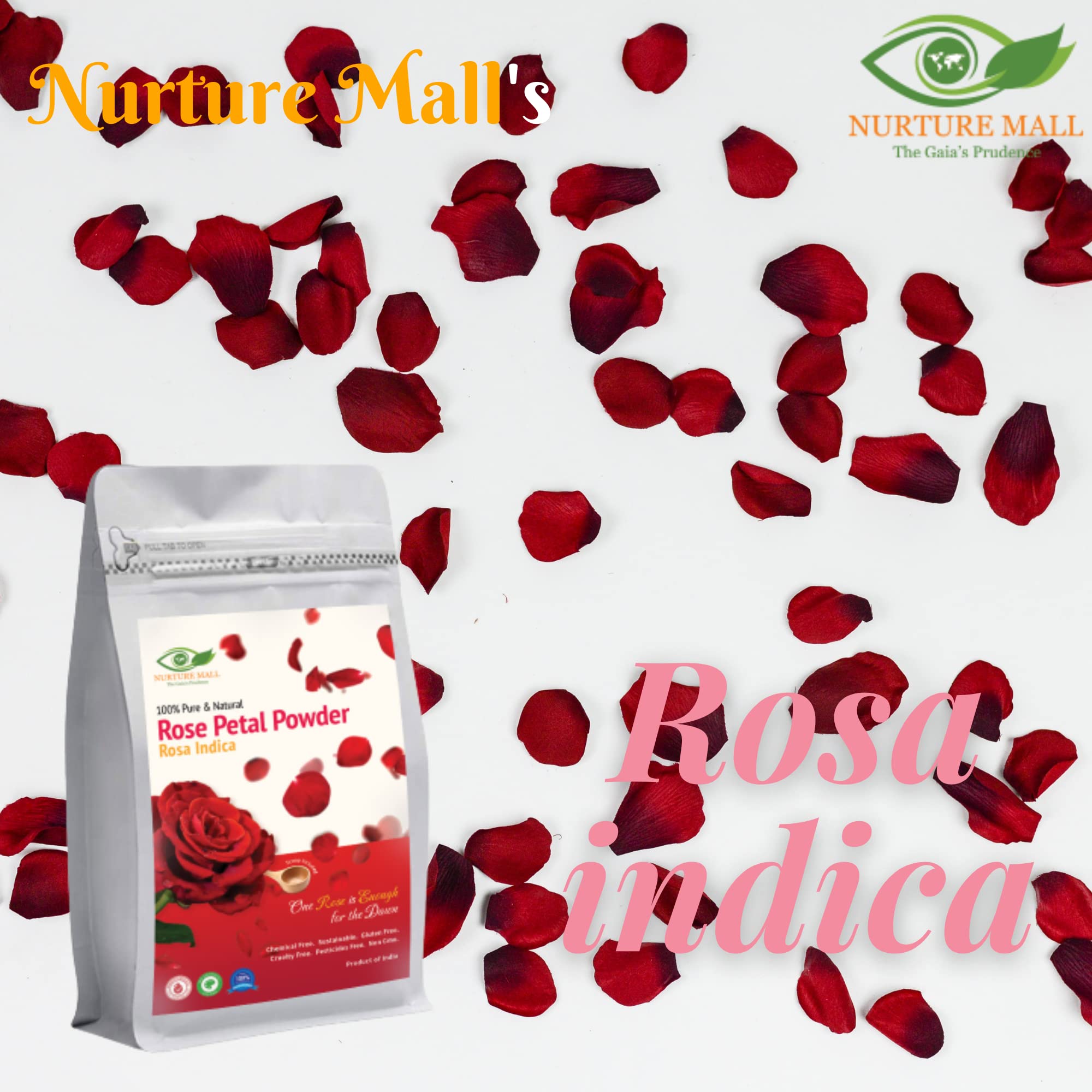 Nurture Mall Rose Petal Powder (200g) - Natural Face Mask for Glowing Skin, Dry Rose Petals Powder for Radiant Skin Care | DIY Facial Treatment, Spa Day at Home, Bridal Skincare Routine