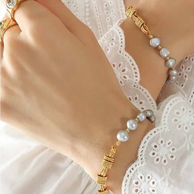 Freshwater Pearl & Agate Pig Nose Bracelet for Women - Elegant Adjustable Beaded Jewelry Gift for Birthday, Anniversary | Perfect for Daily Wear, Office & Special Occasions | E379