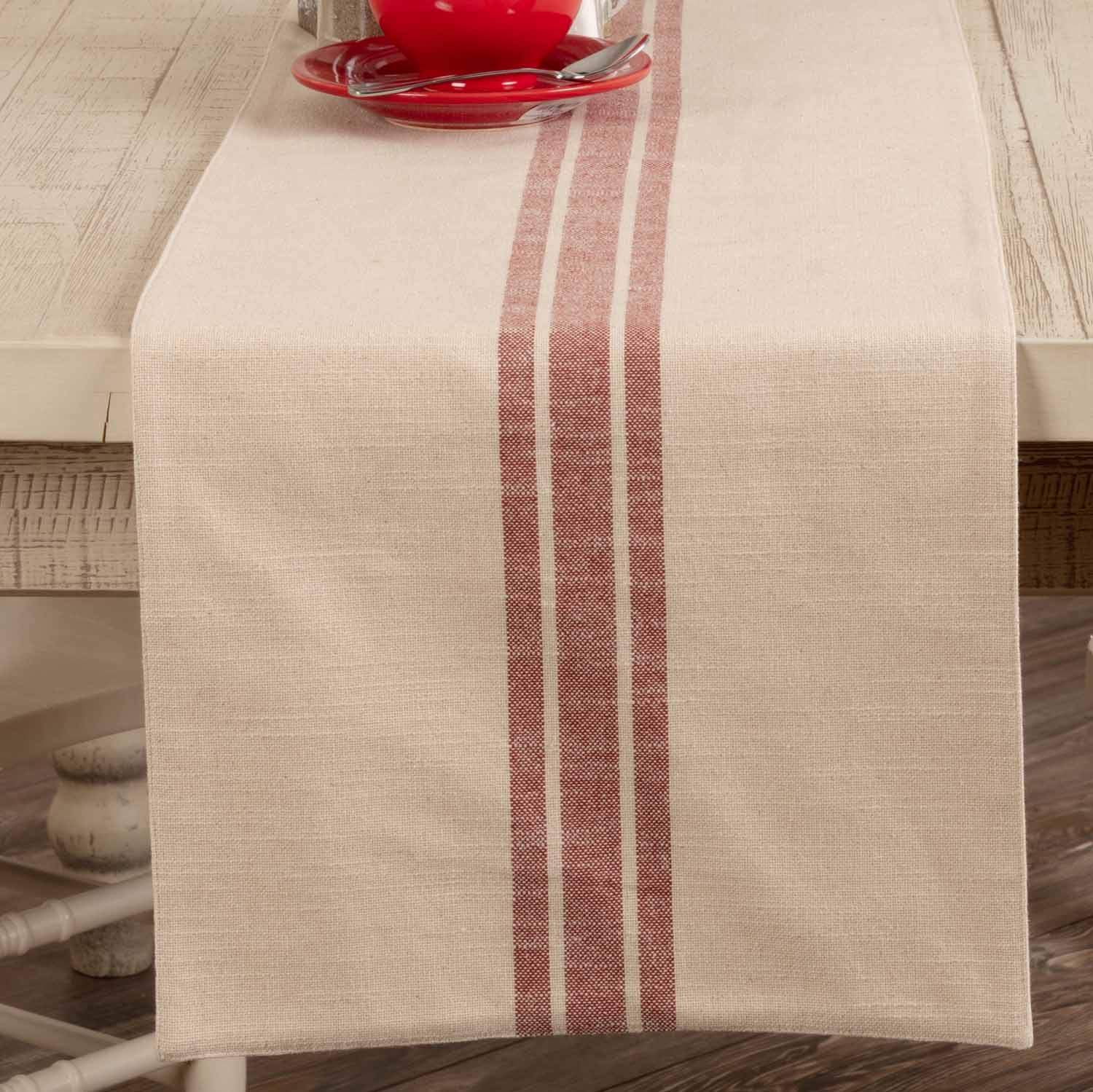 Red and Cream Farmhouse Style Grain Sack Stripe Table Runner 13